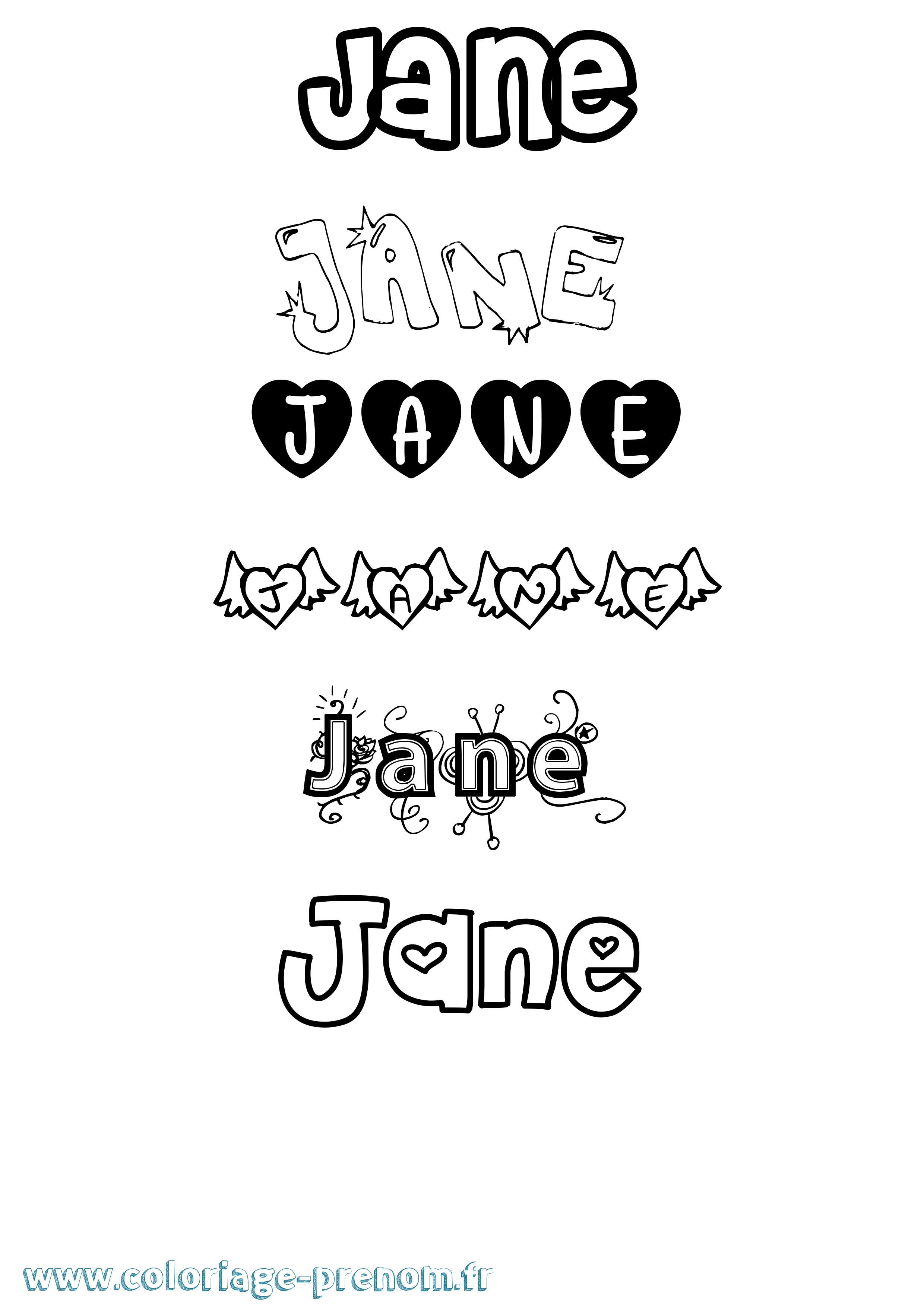 Coloriage prénom Jane Girly