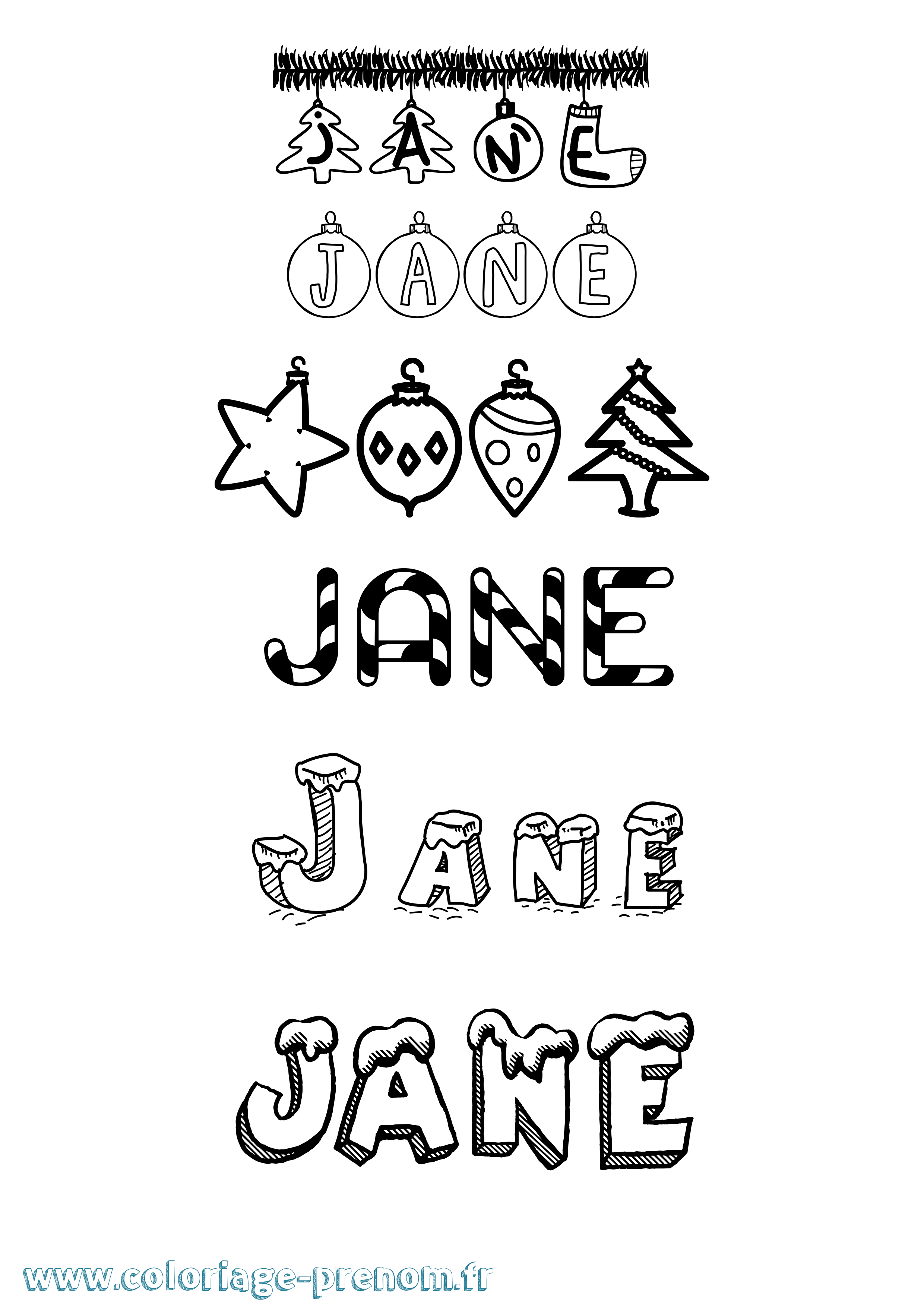 Coloriage prénom Jane Noël