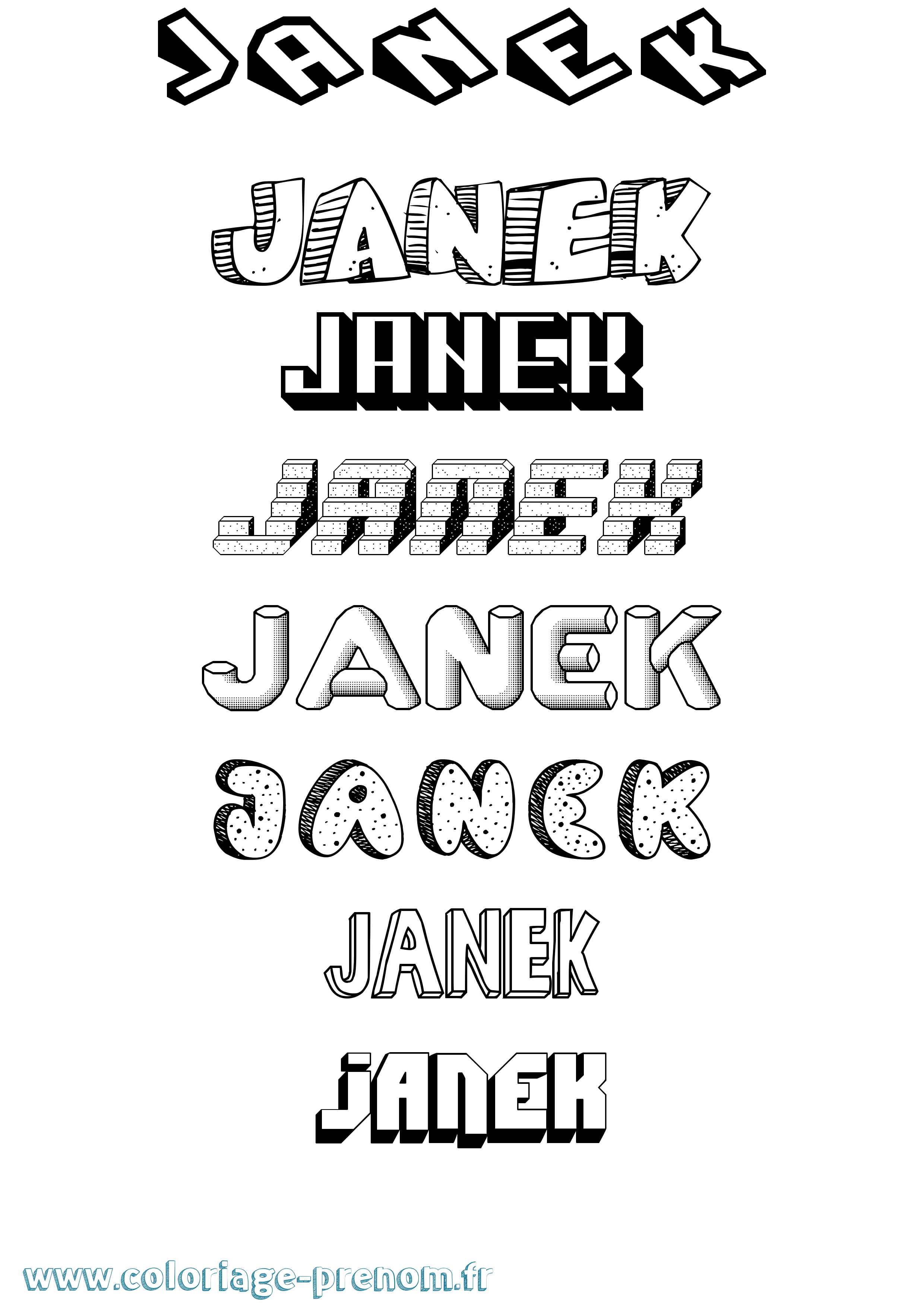 Coloriage prénom Janek Effet 3D
