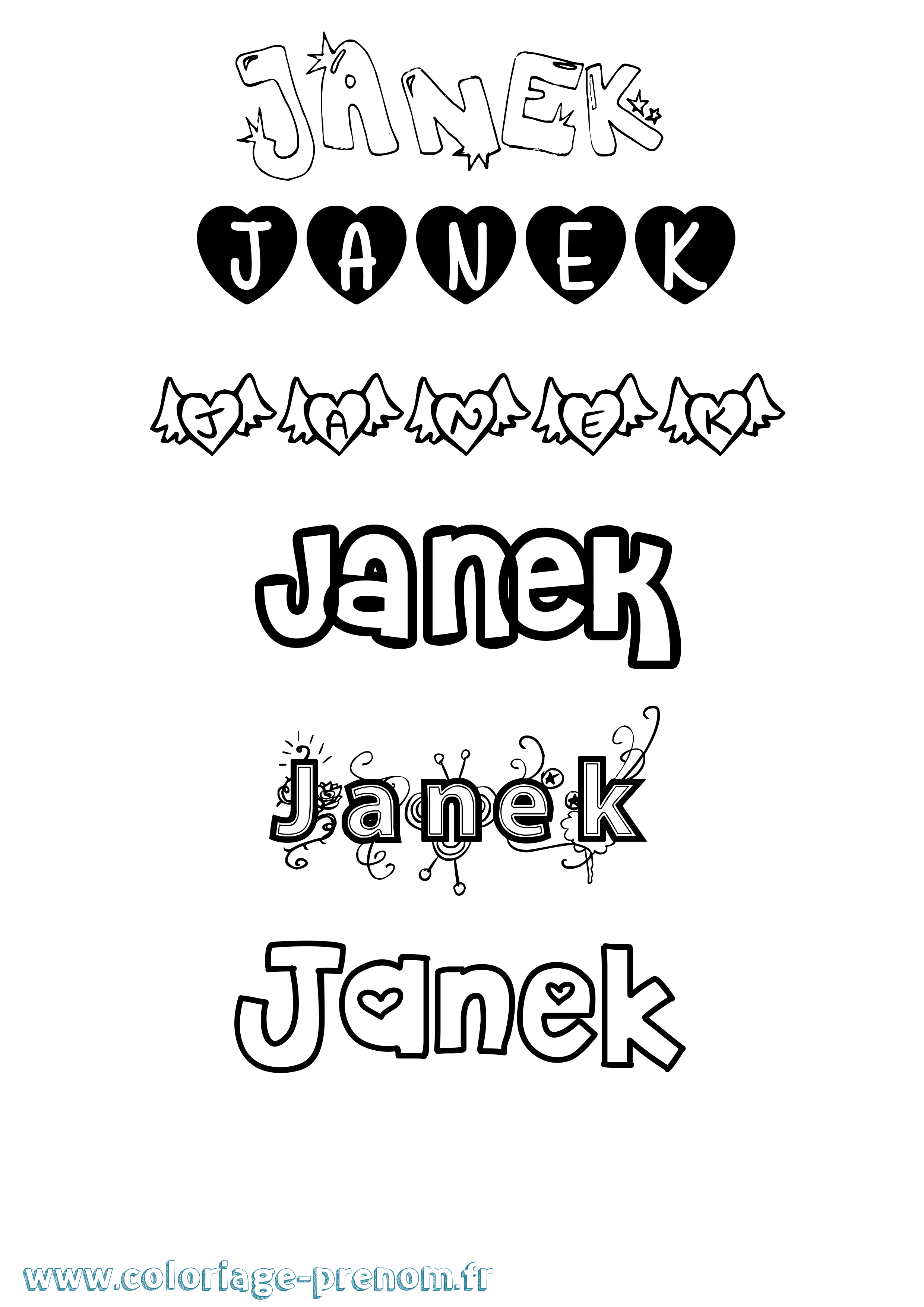 Coloriage prénom Janek Girly