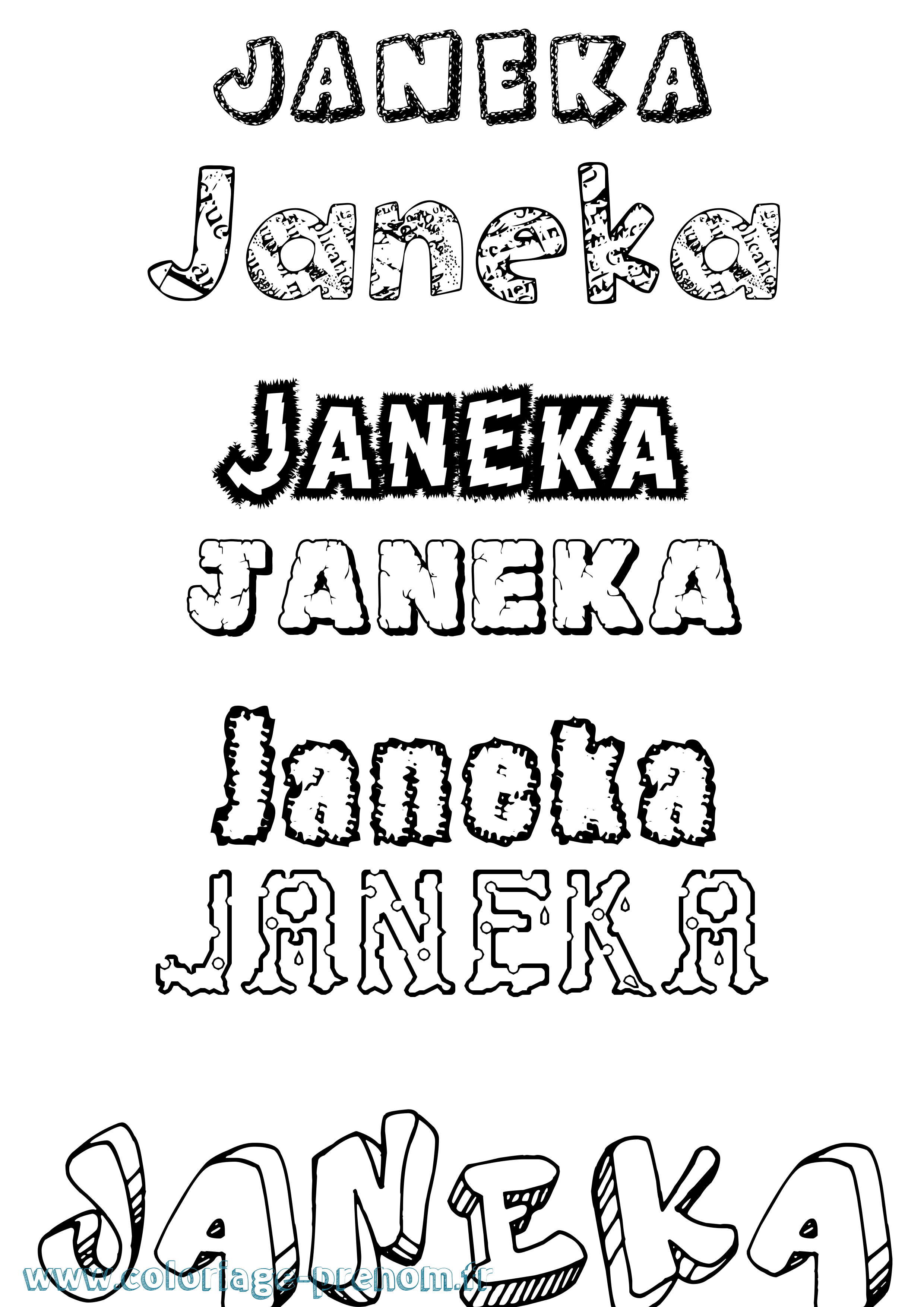 Coloriage prénom Janeka Destructuré