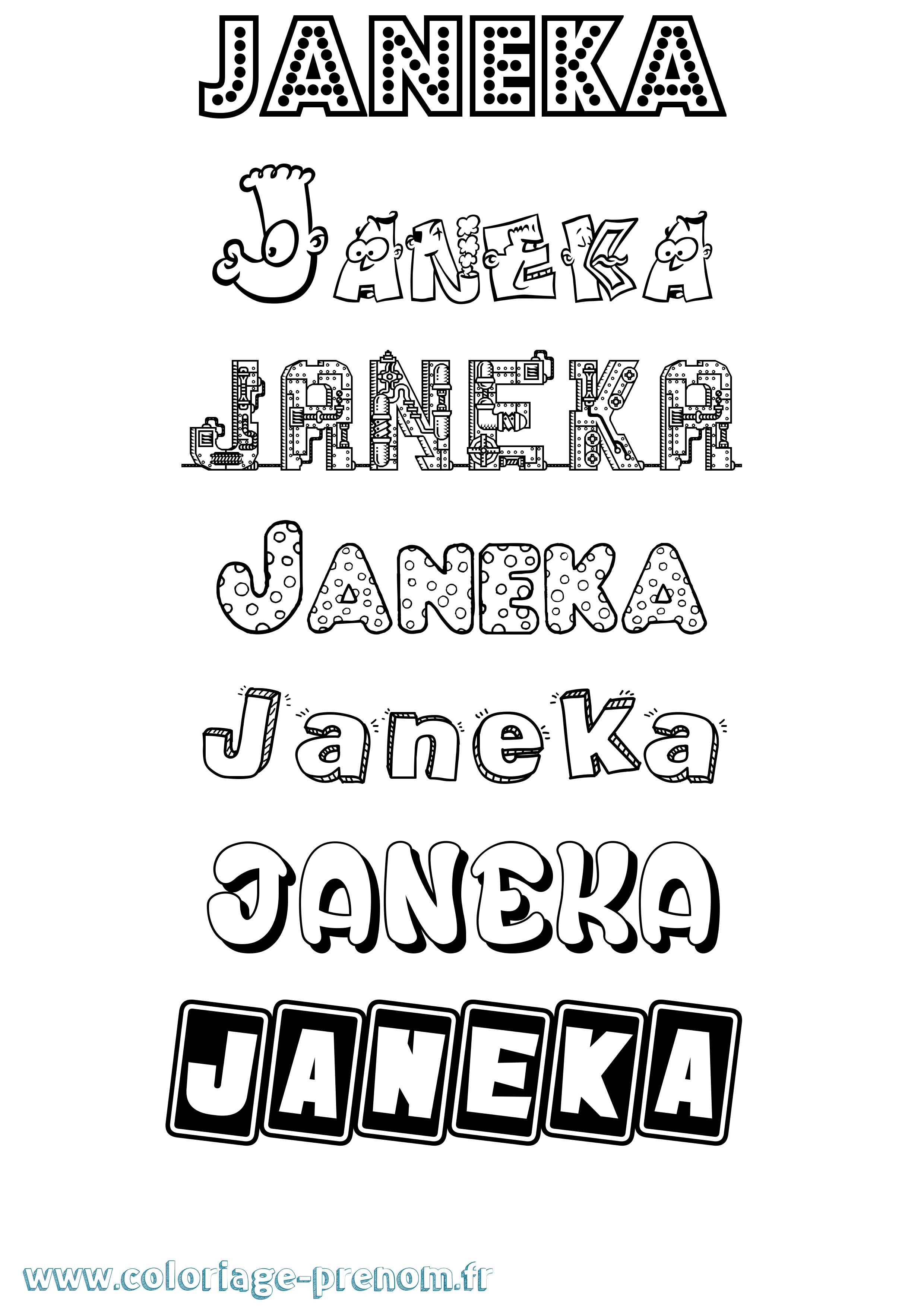 Coloriage prénom Janeka Fun