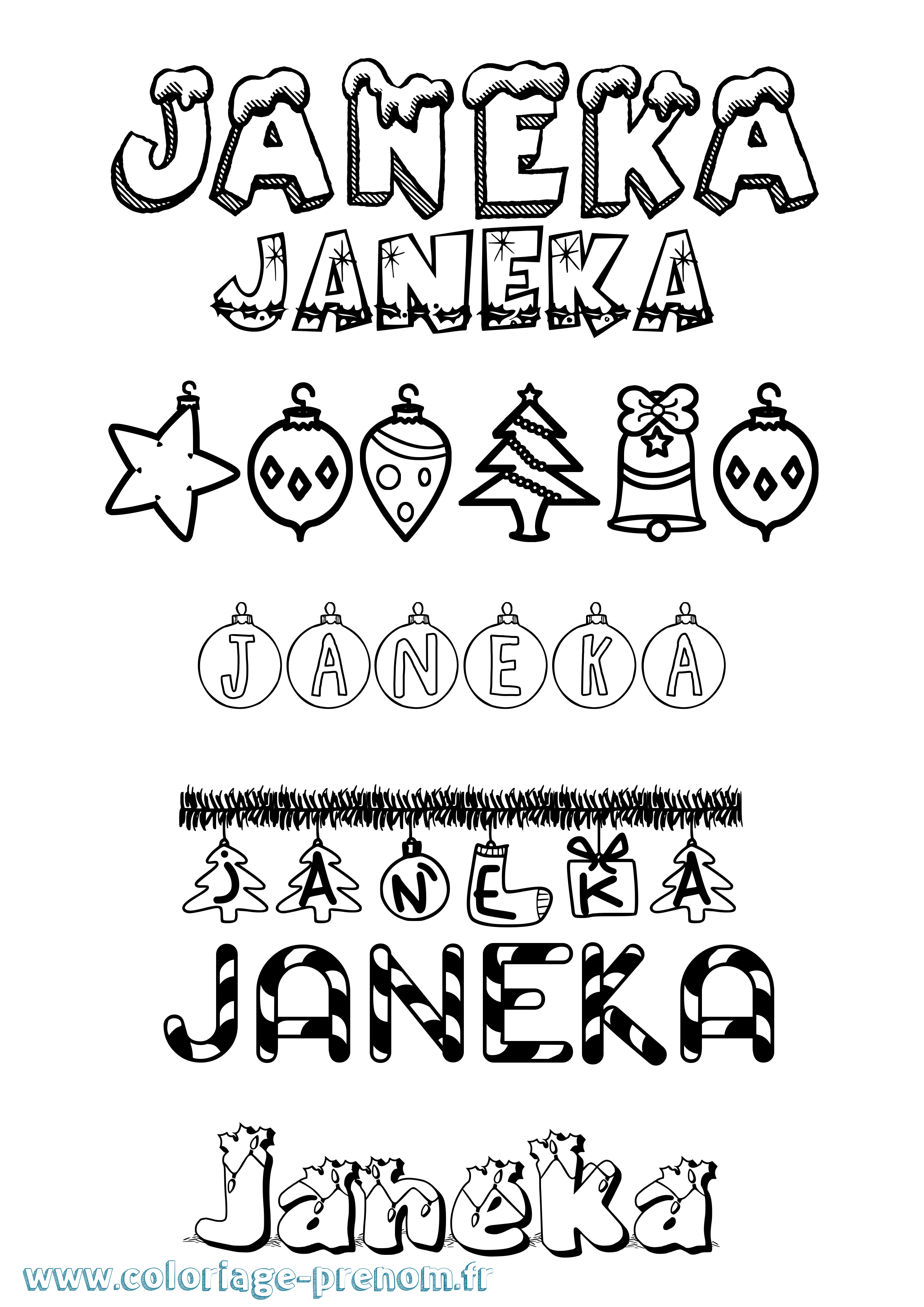 Coloriage prénom Janeka Noël