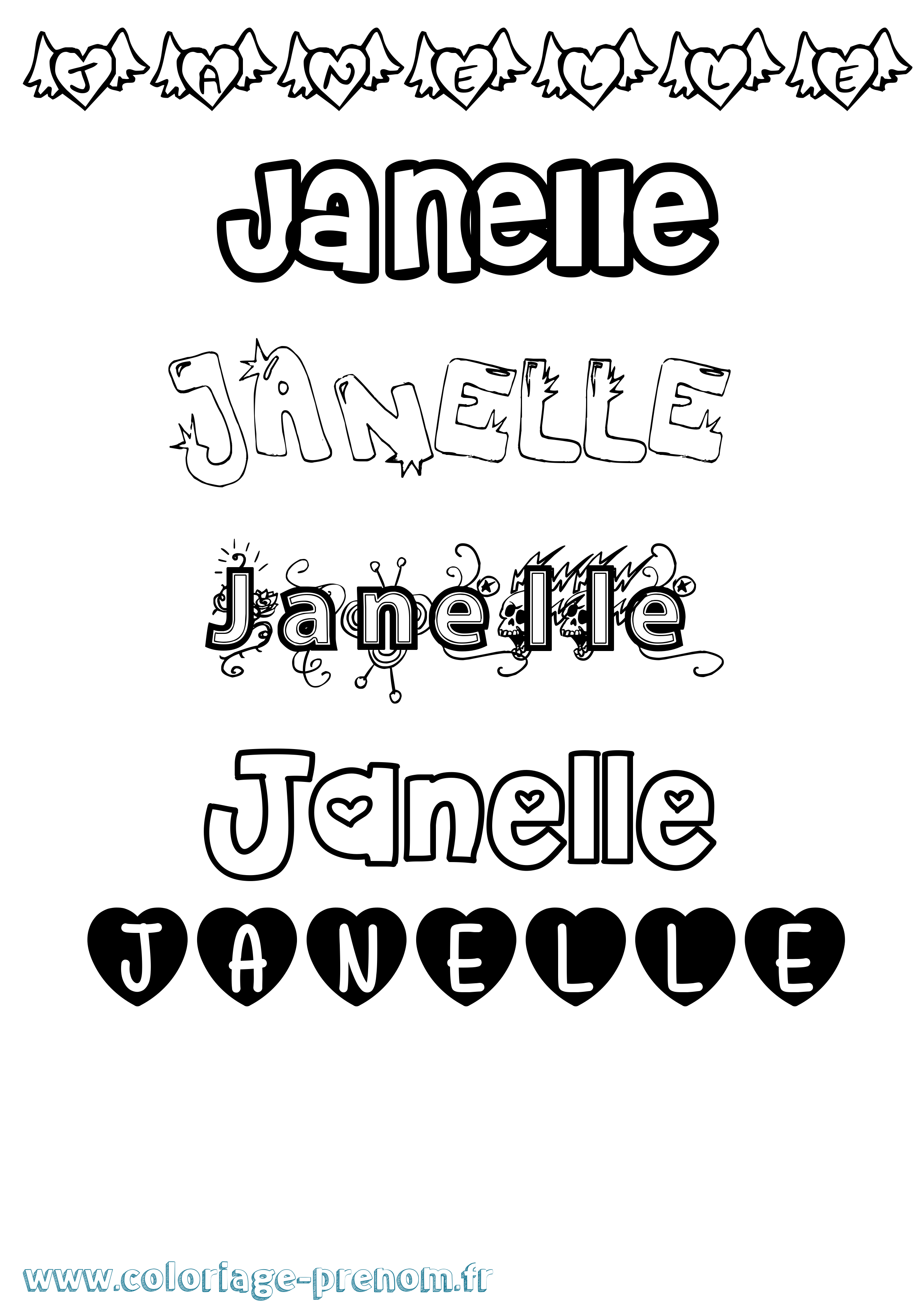 Coloriage prénom Janelle Girly