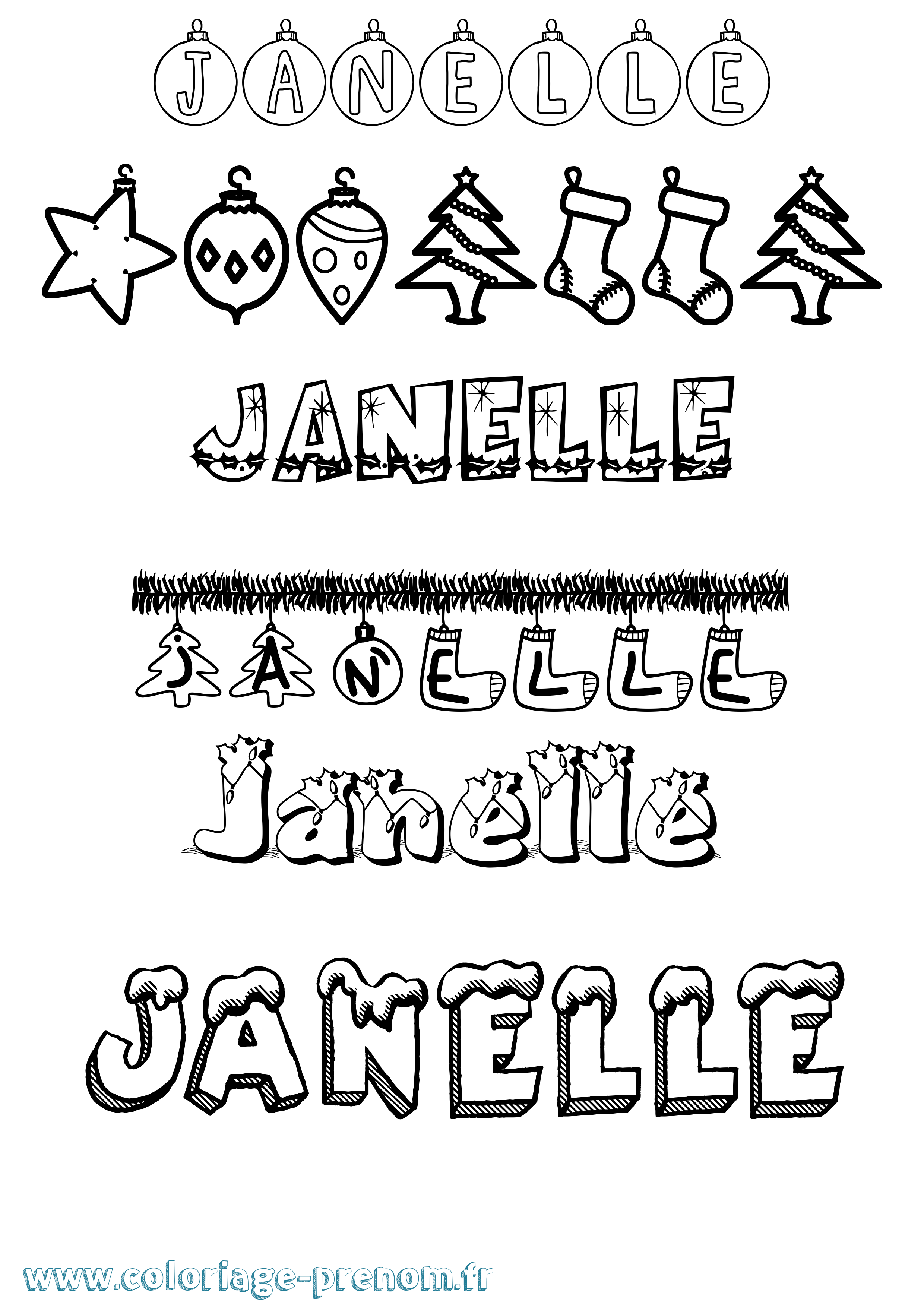 Coloriage prénom Janelle Noël