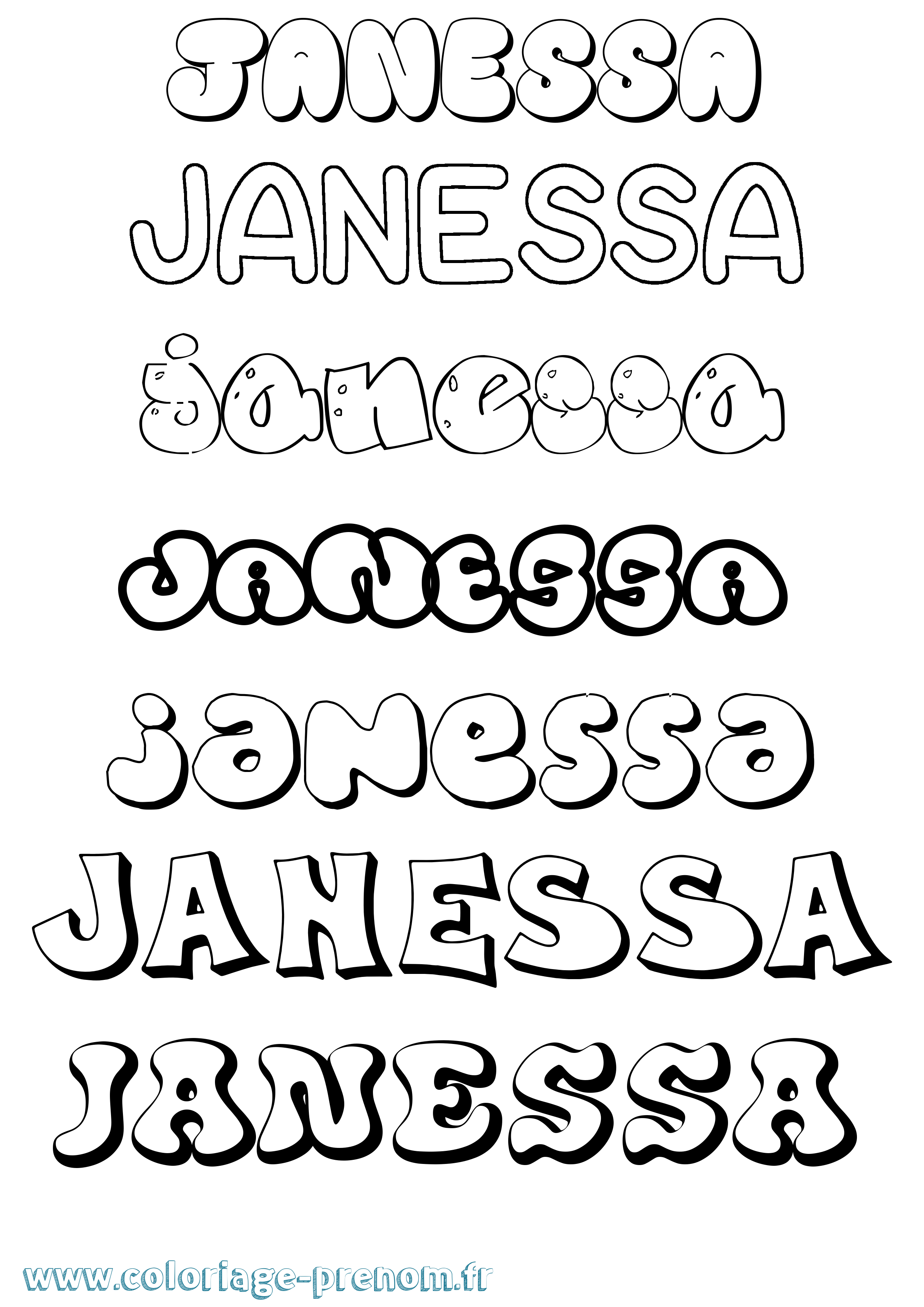 Coloriage Janessa Bubble Coloriage prénom Janessa Bubble