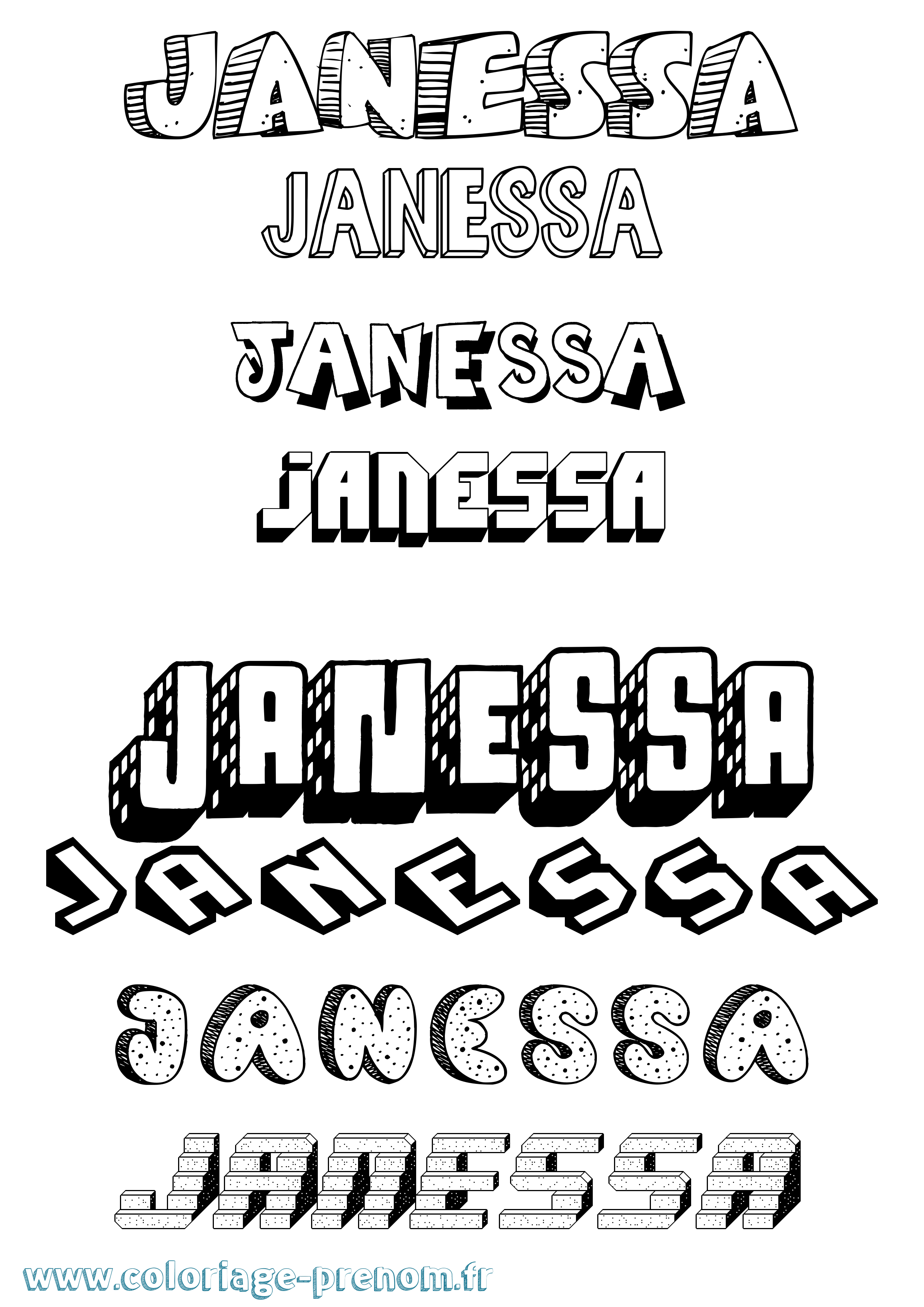 Coloriage Janessa Effet 3D Coloriage prénom Janessa Effet 3D