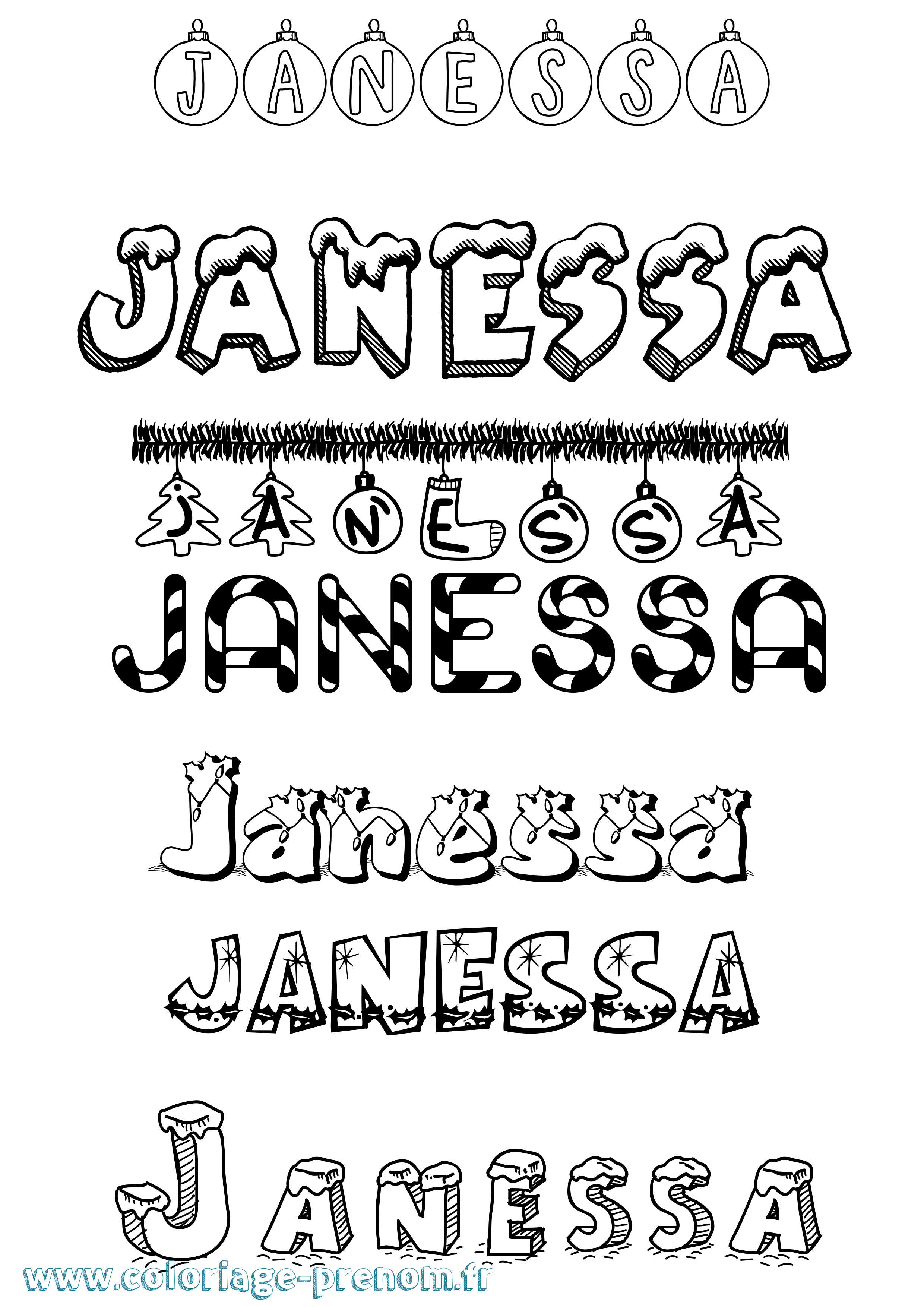 Coloriage Janessa Noël Coloriage prénom Janessa Noël