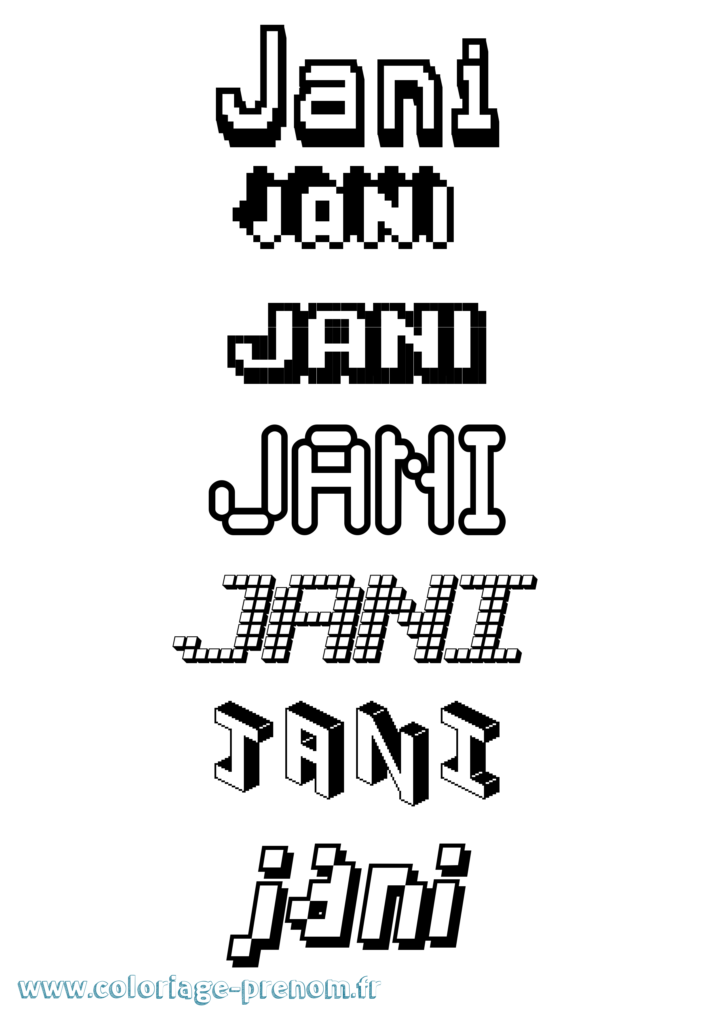 Coloriage prénom Jani Pixel