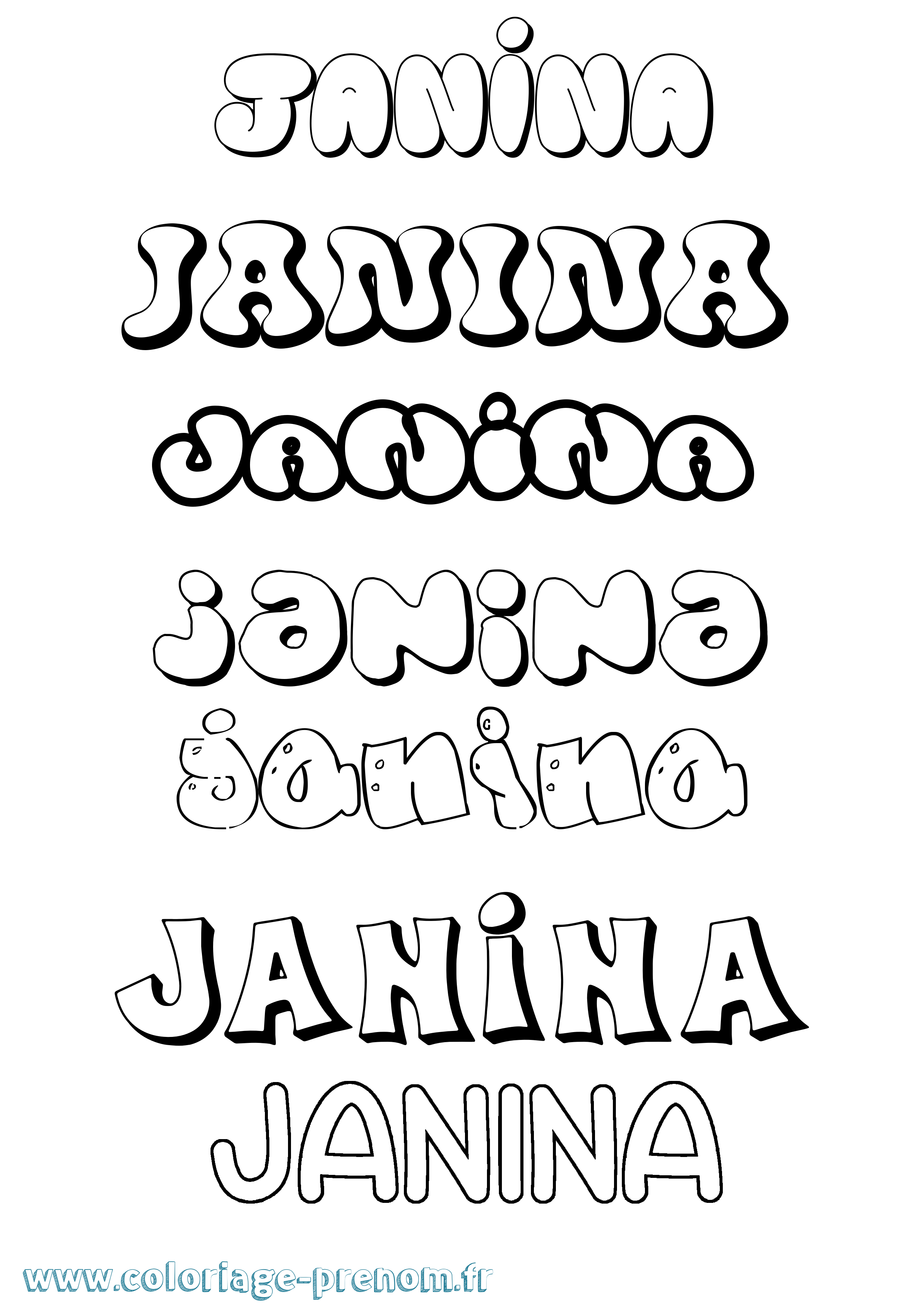 Coloriage prénom Janina Bubble