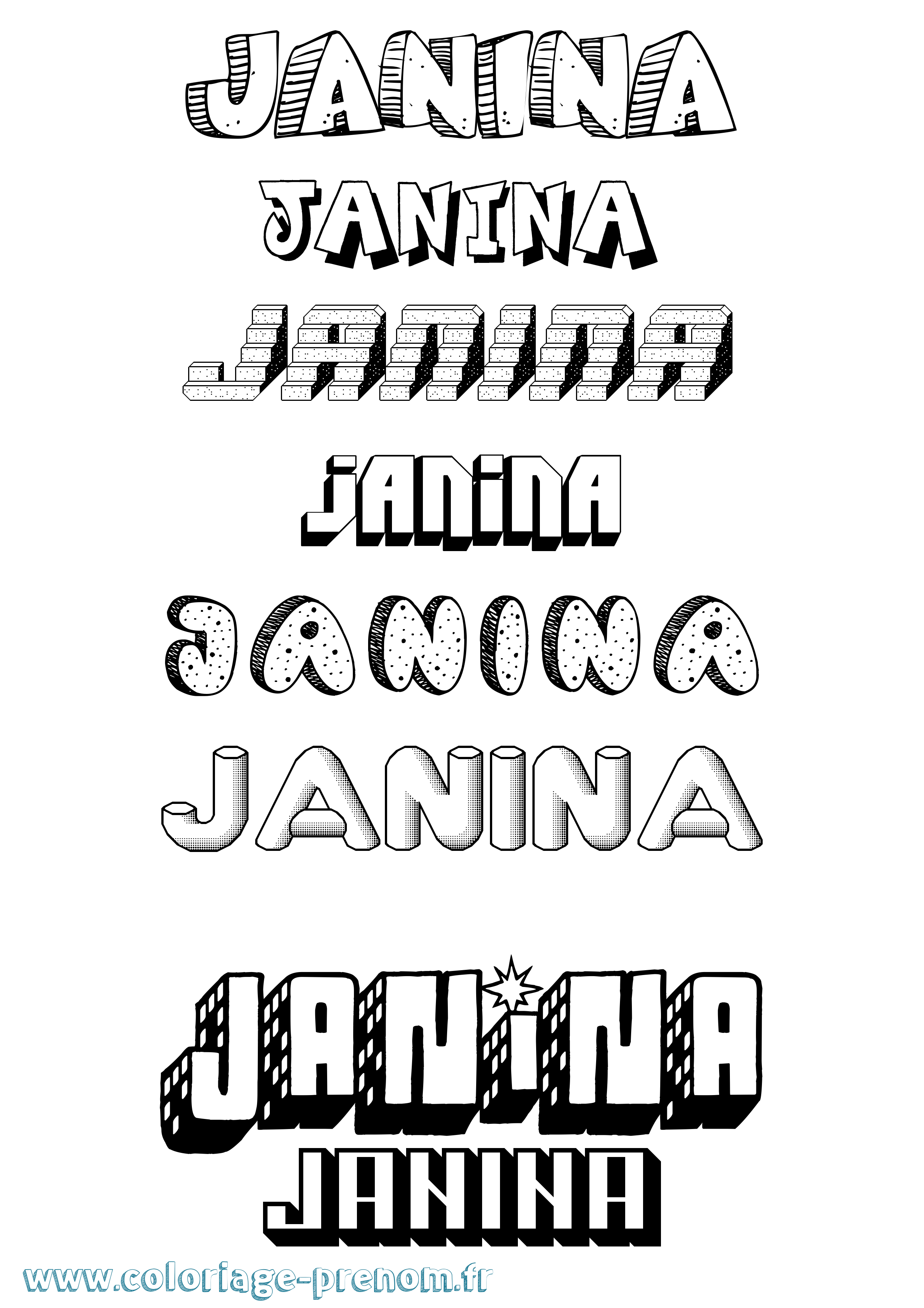 Coloriage Janina Effet 3D Coloriage prénom Janina Effet 3D