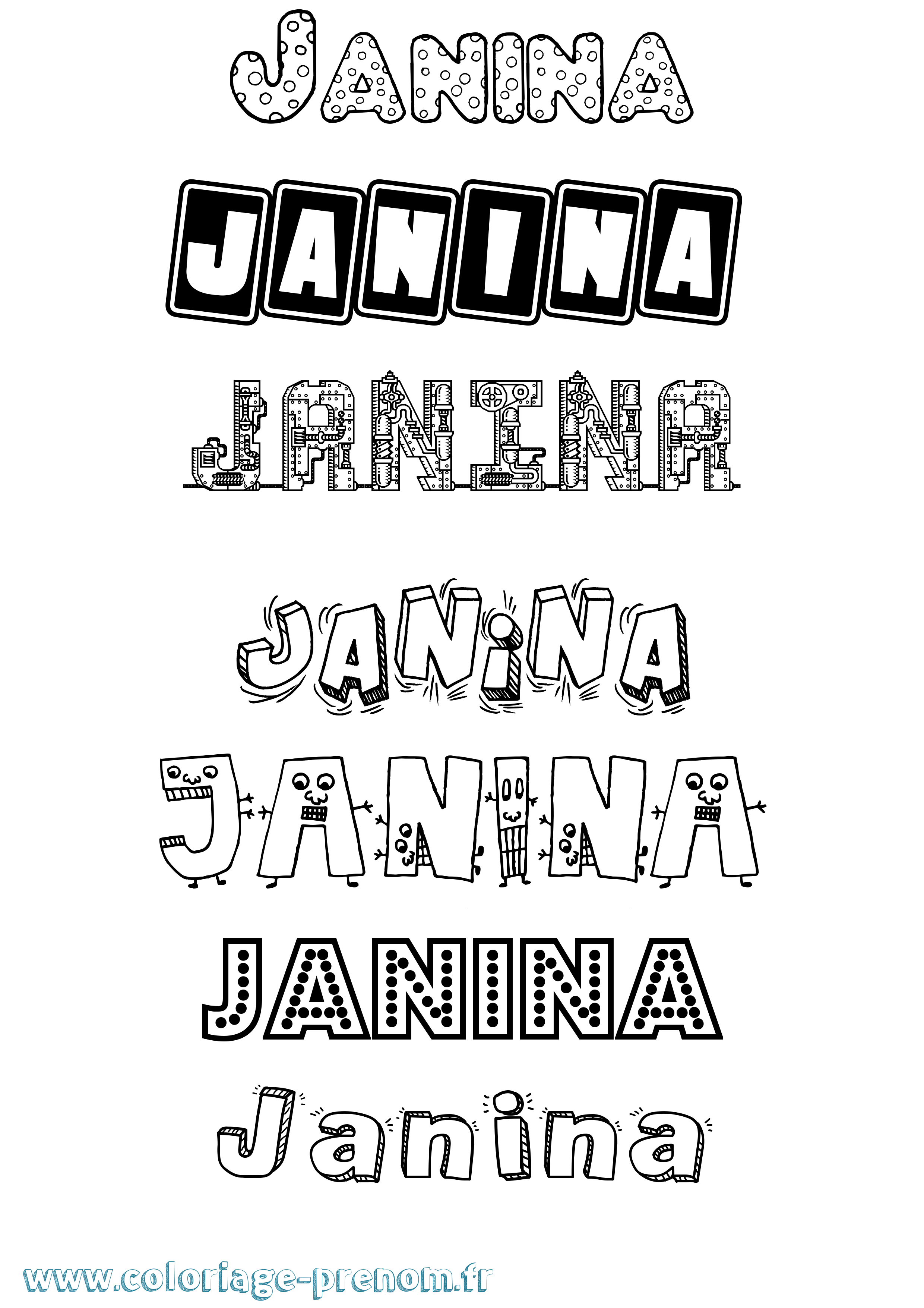 Coloriage prénom Janina Fun