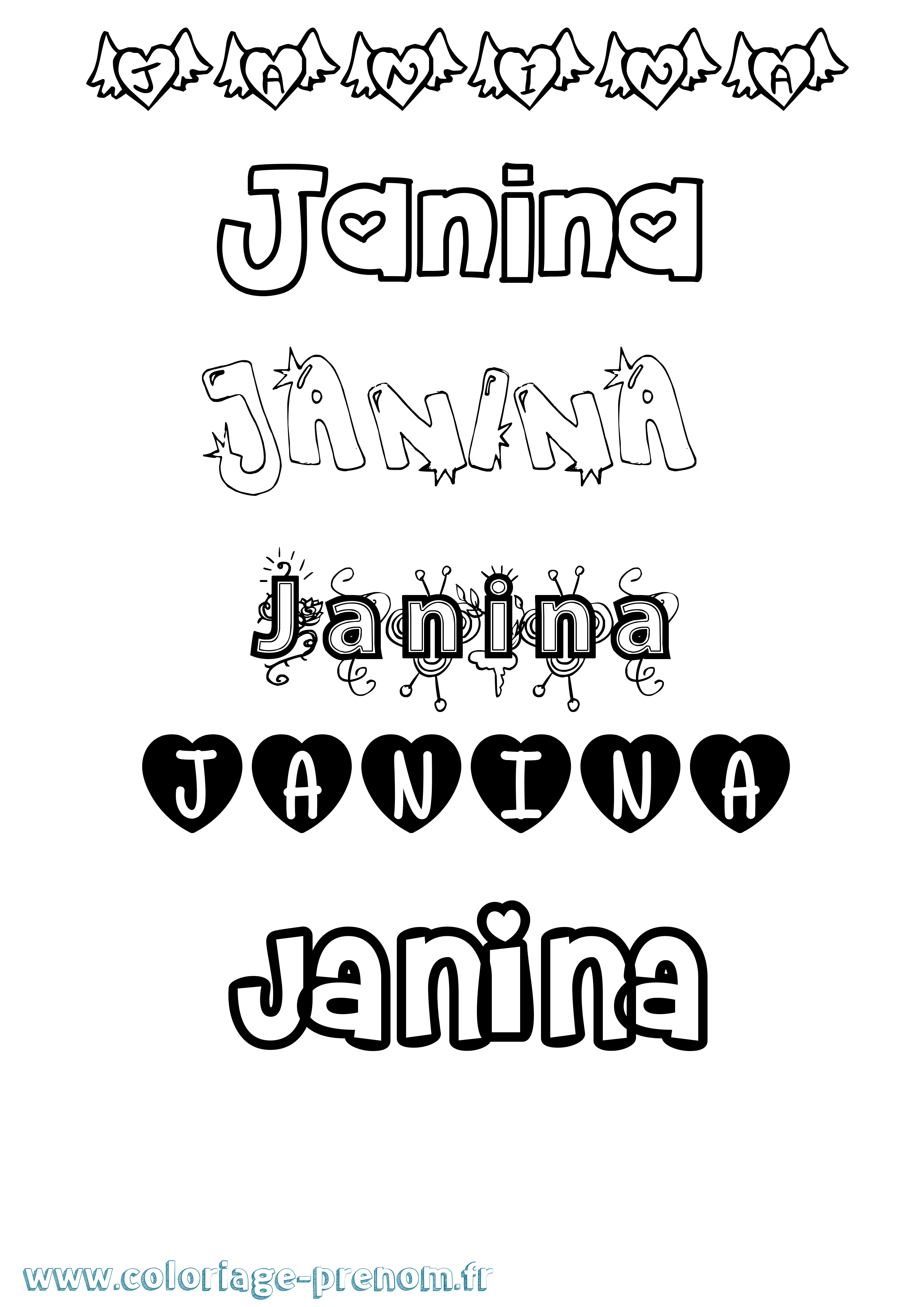 Coloriage prénom Janina Girly