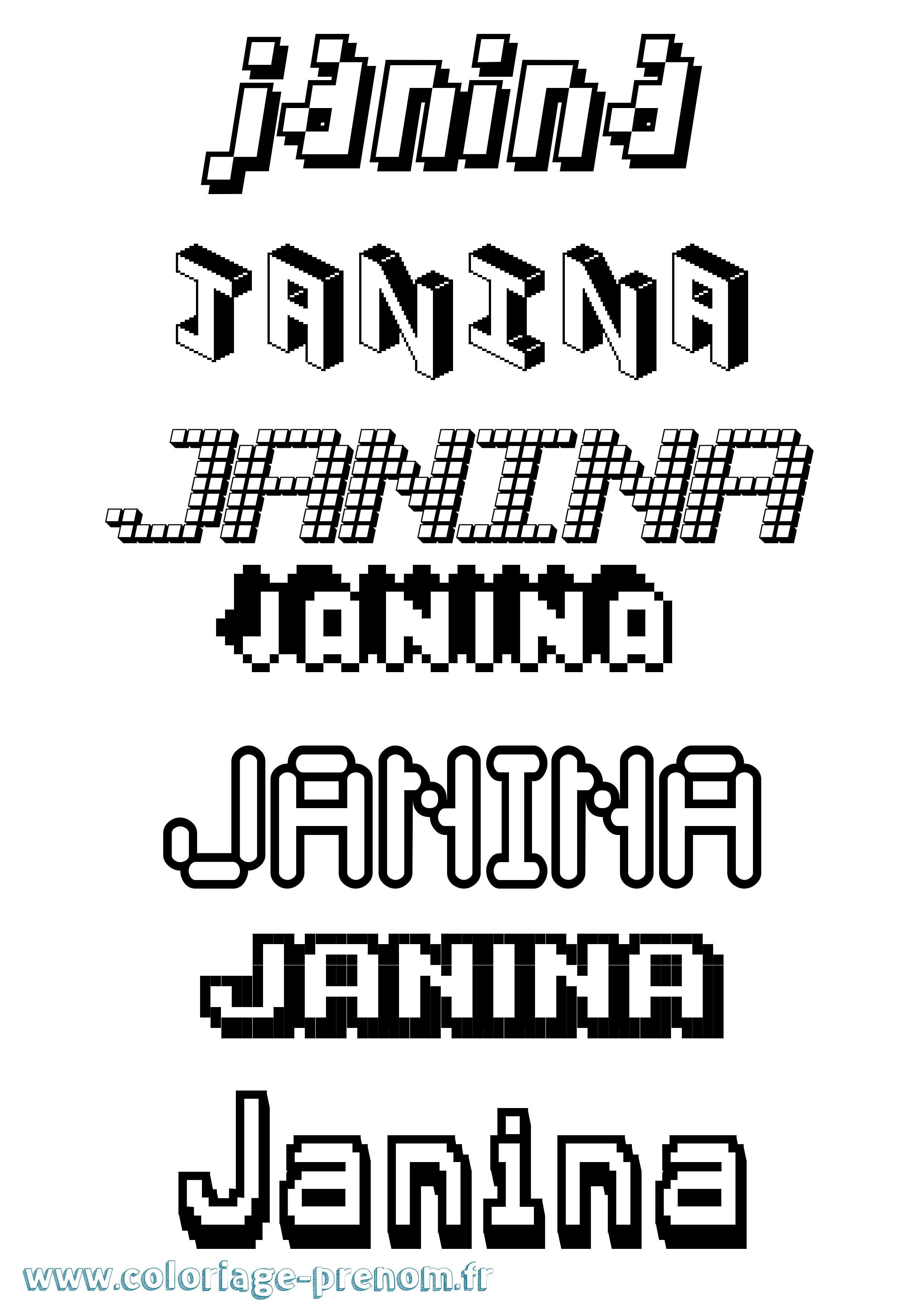 Coloriage Janina Pixel Coloriage prénom Janina Pixel