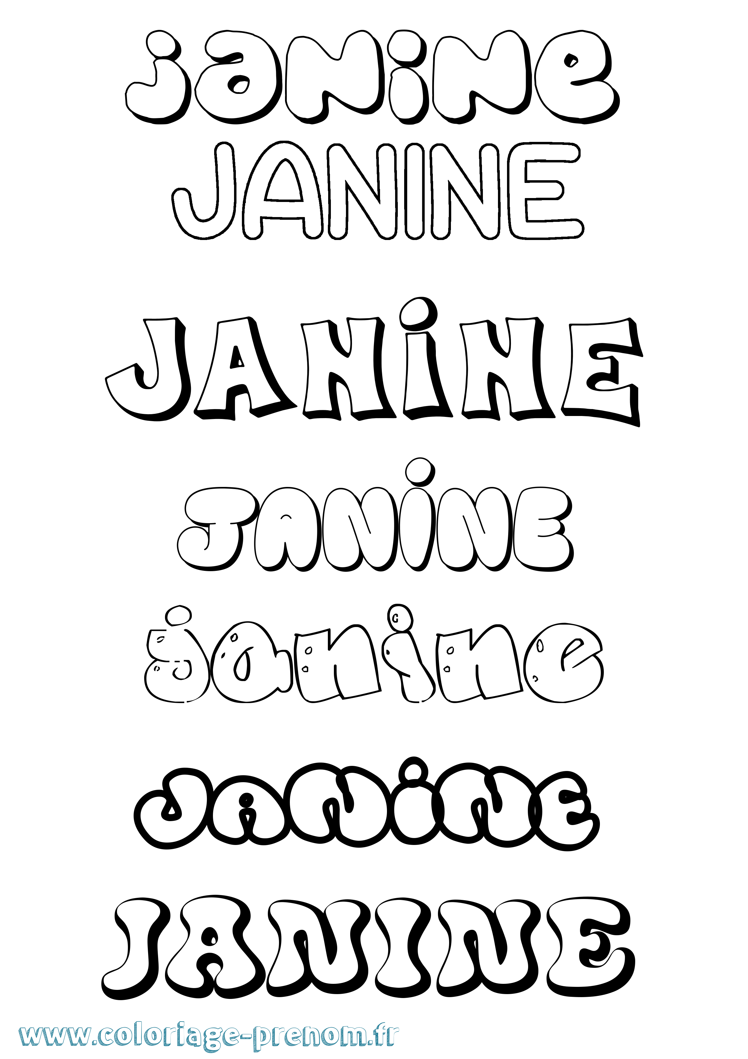 Coloriage prénom Janine Bubble