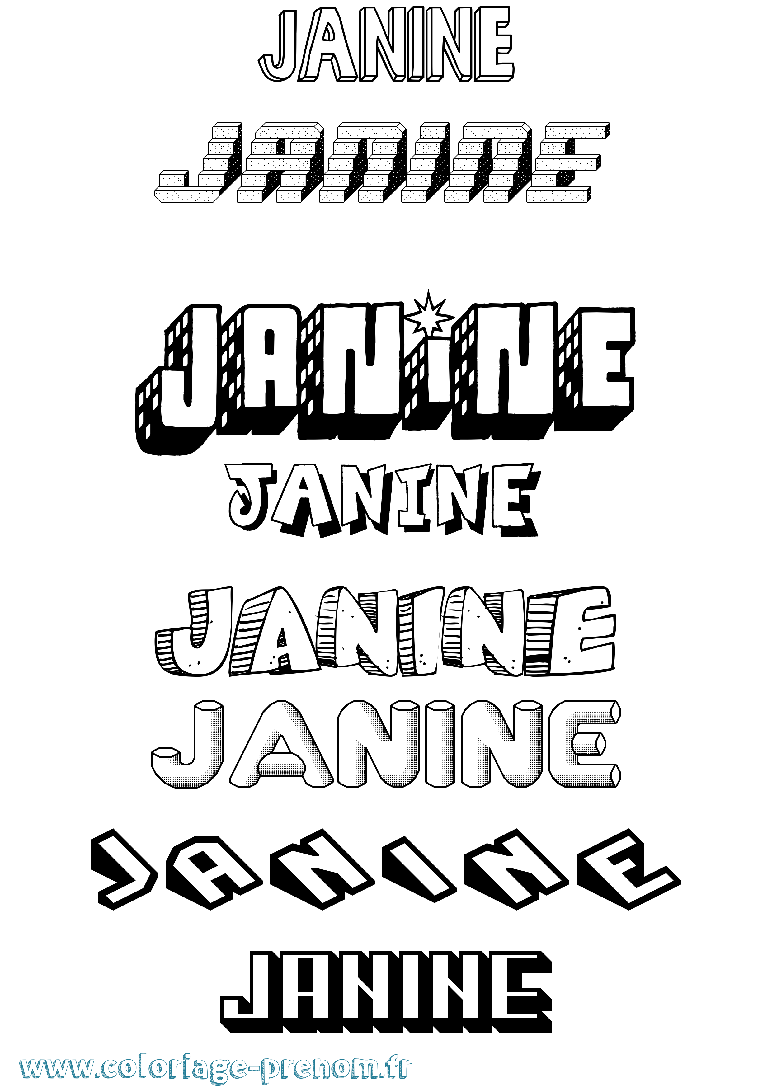 Coloriage prénom Janine Effet 3D