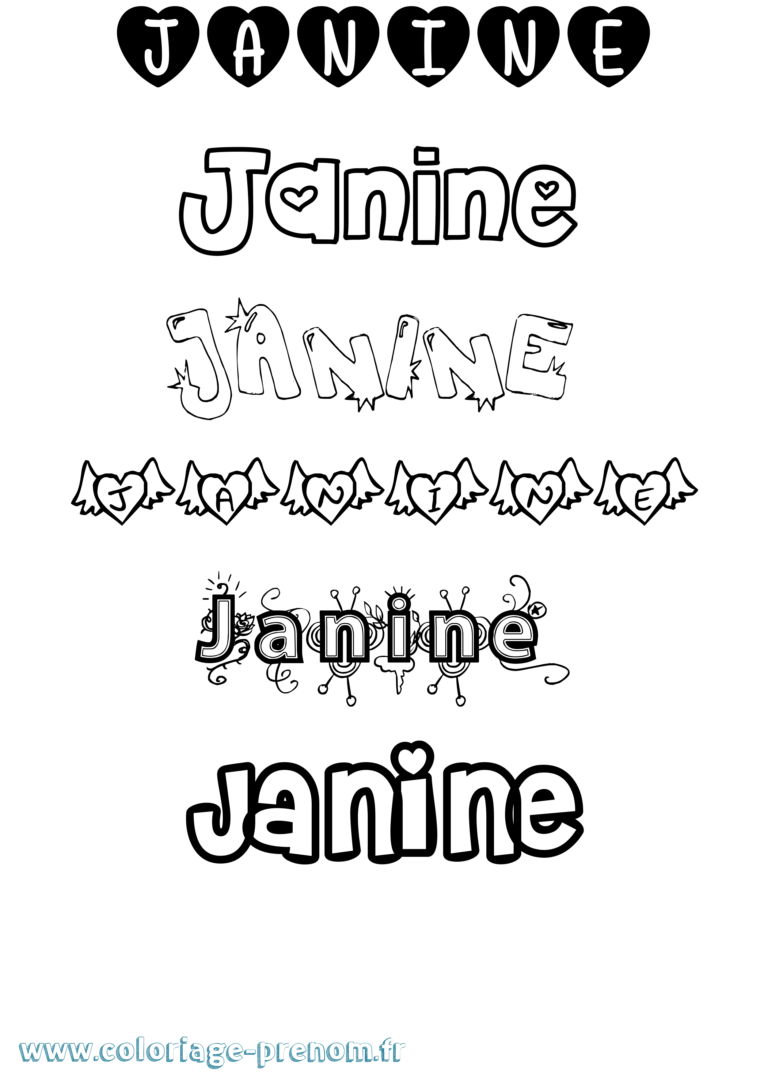 Coloriage prénom Janine Girly