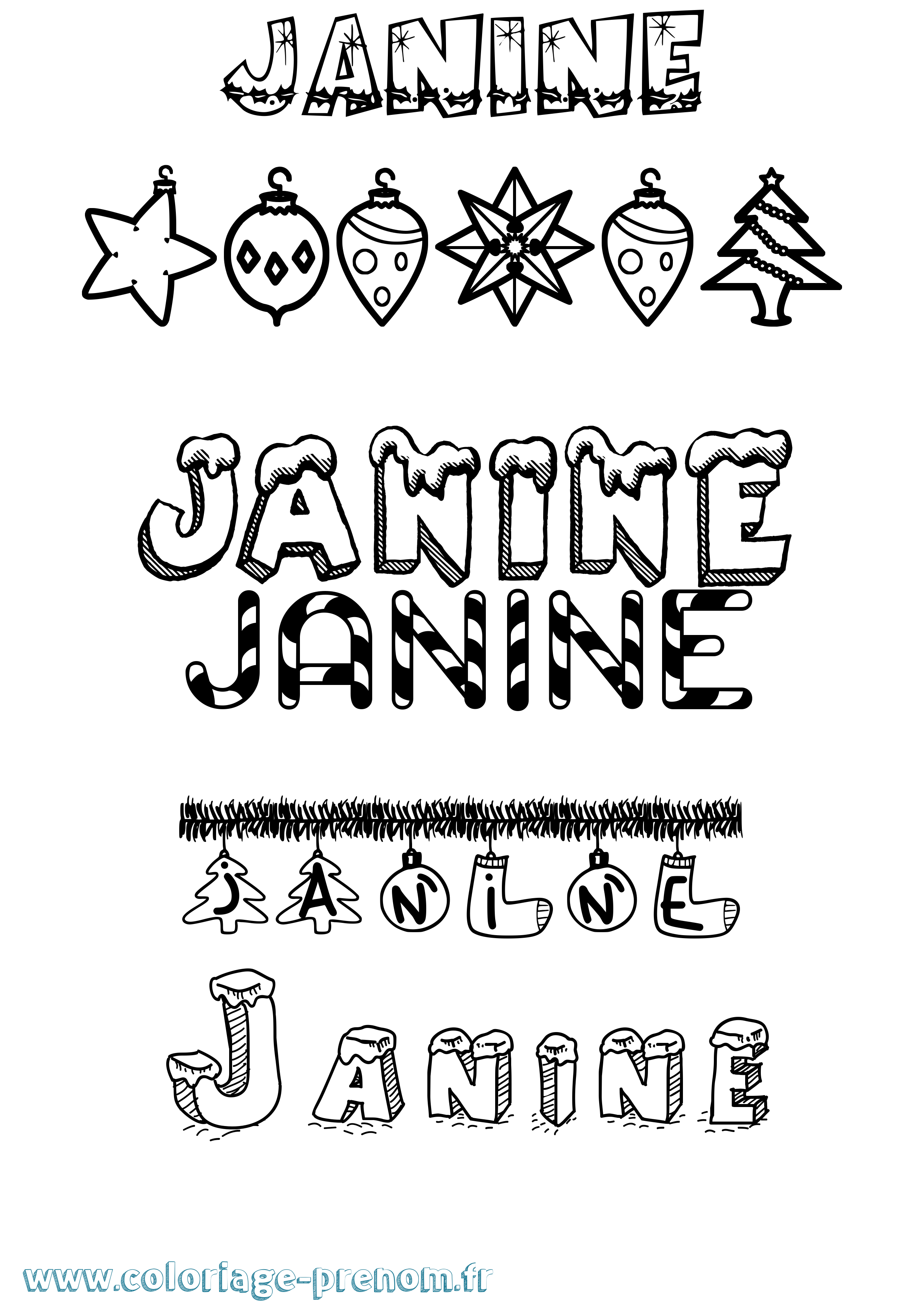 Coloriage prénom Janine Noël