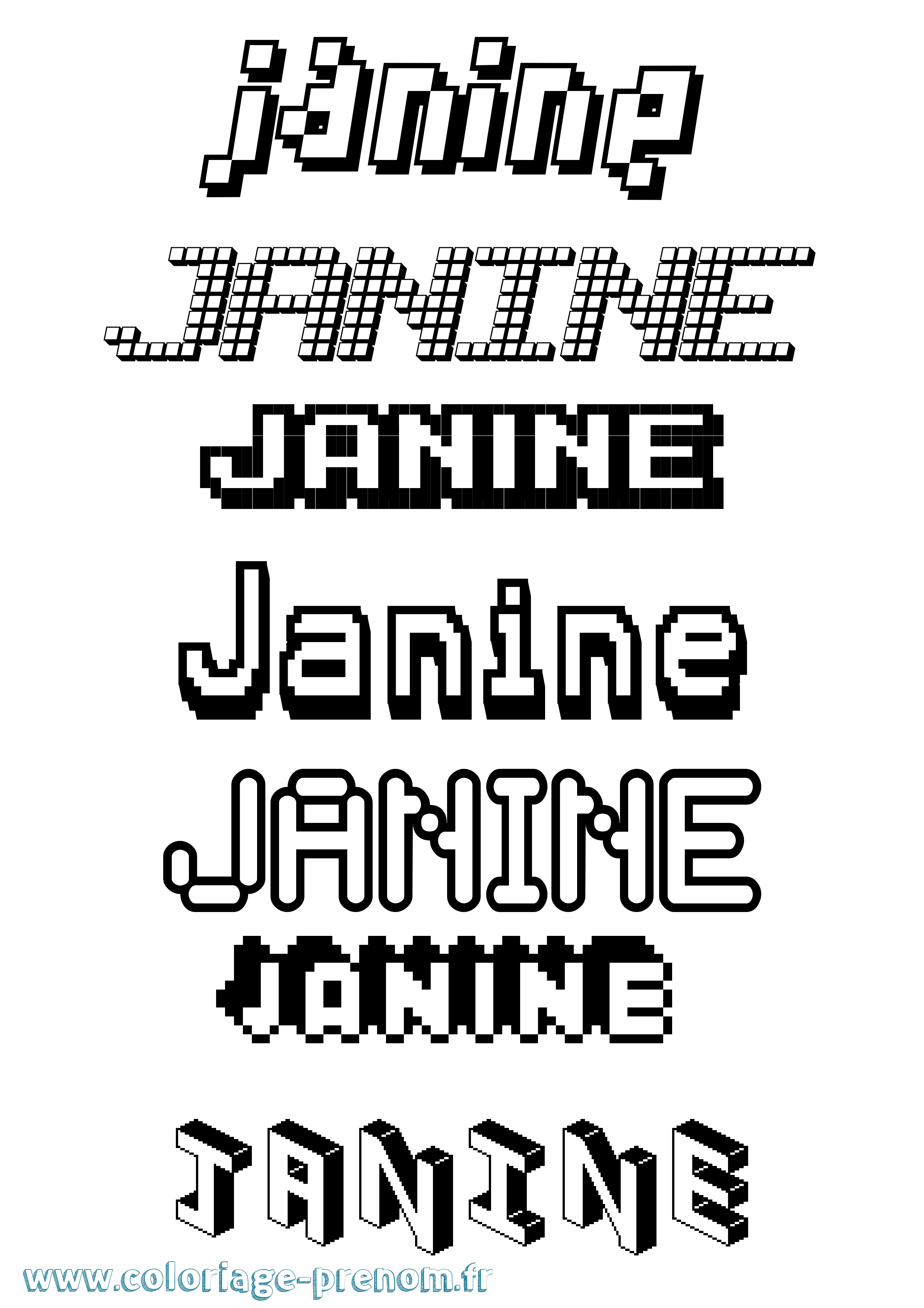 Coloriage prénom Janine Pixel