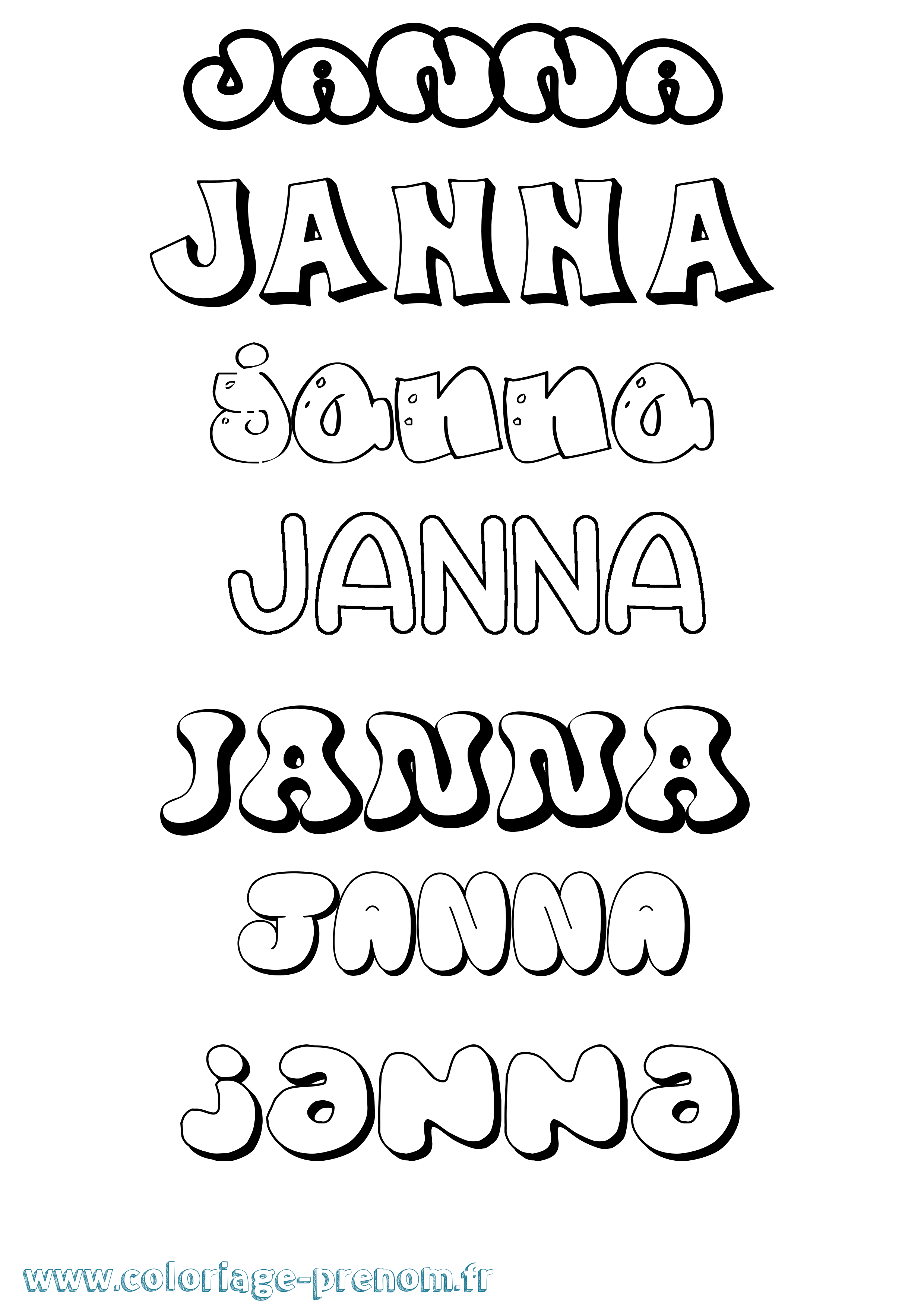 Coloriage prénom Janna Bubble