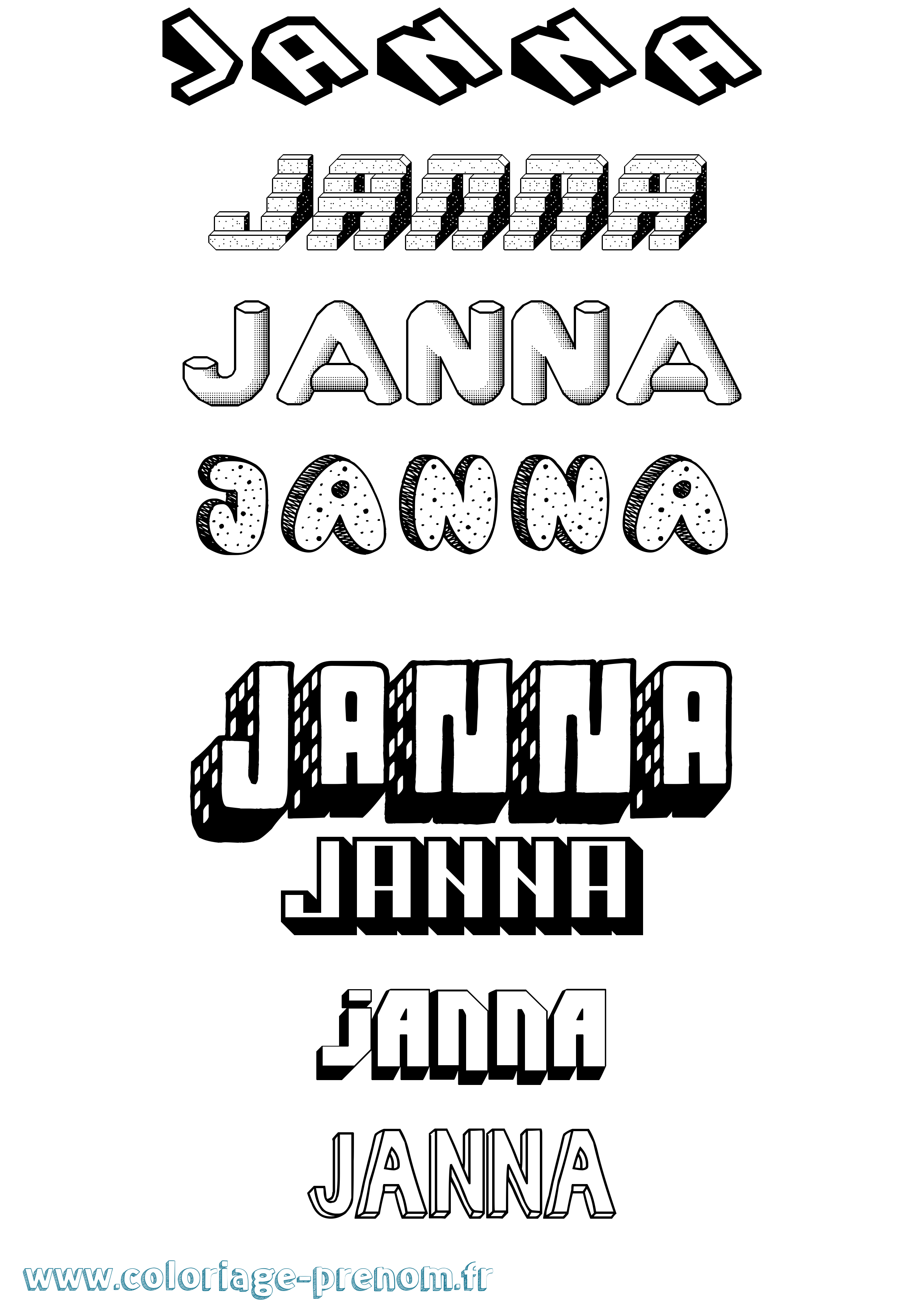 Coloriage prénom Janna Effet 3D