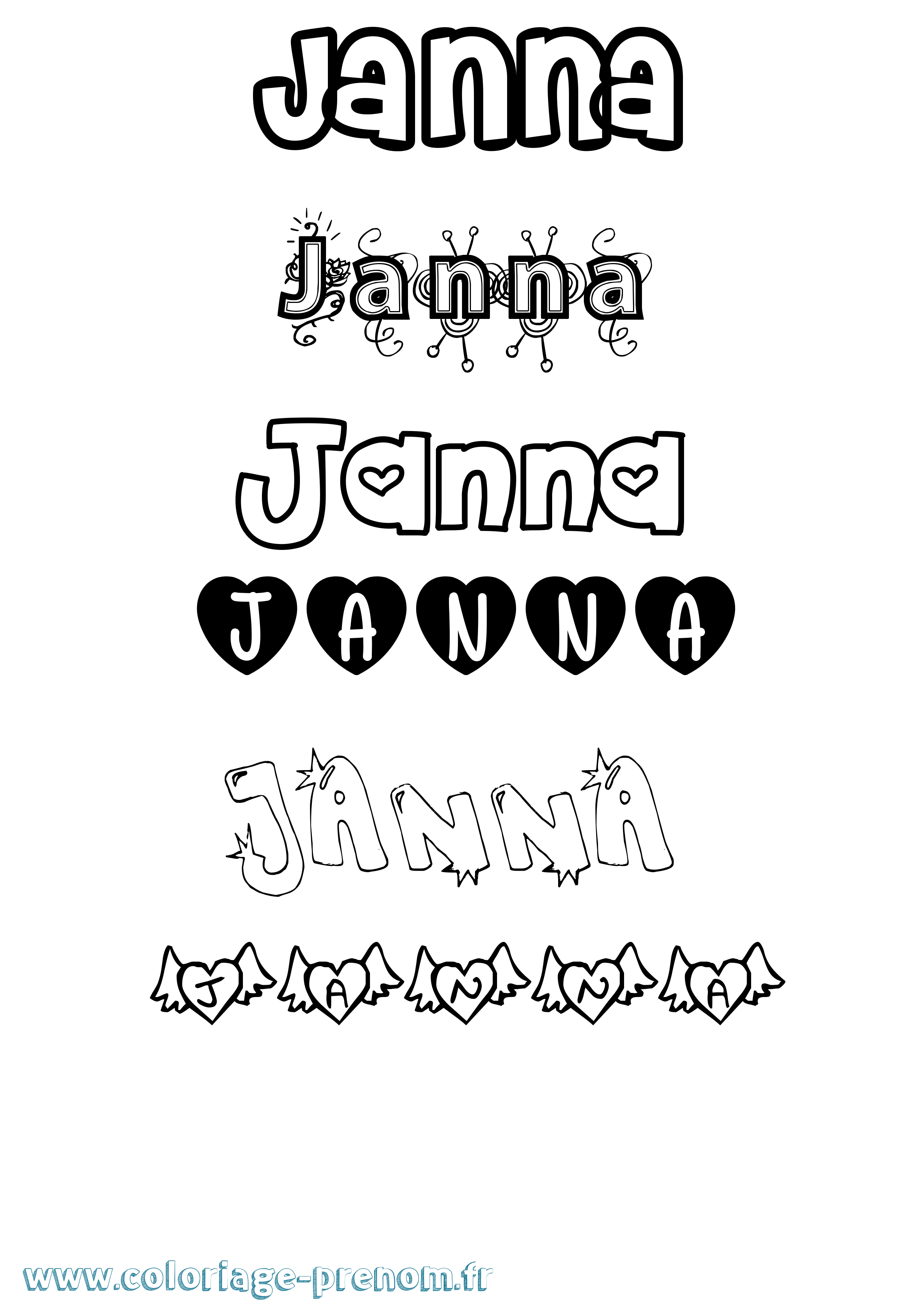 Coloriage prénom Janna Girly