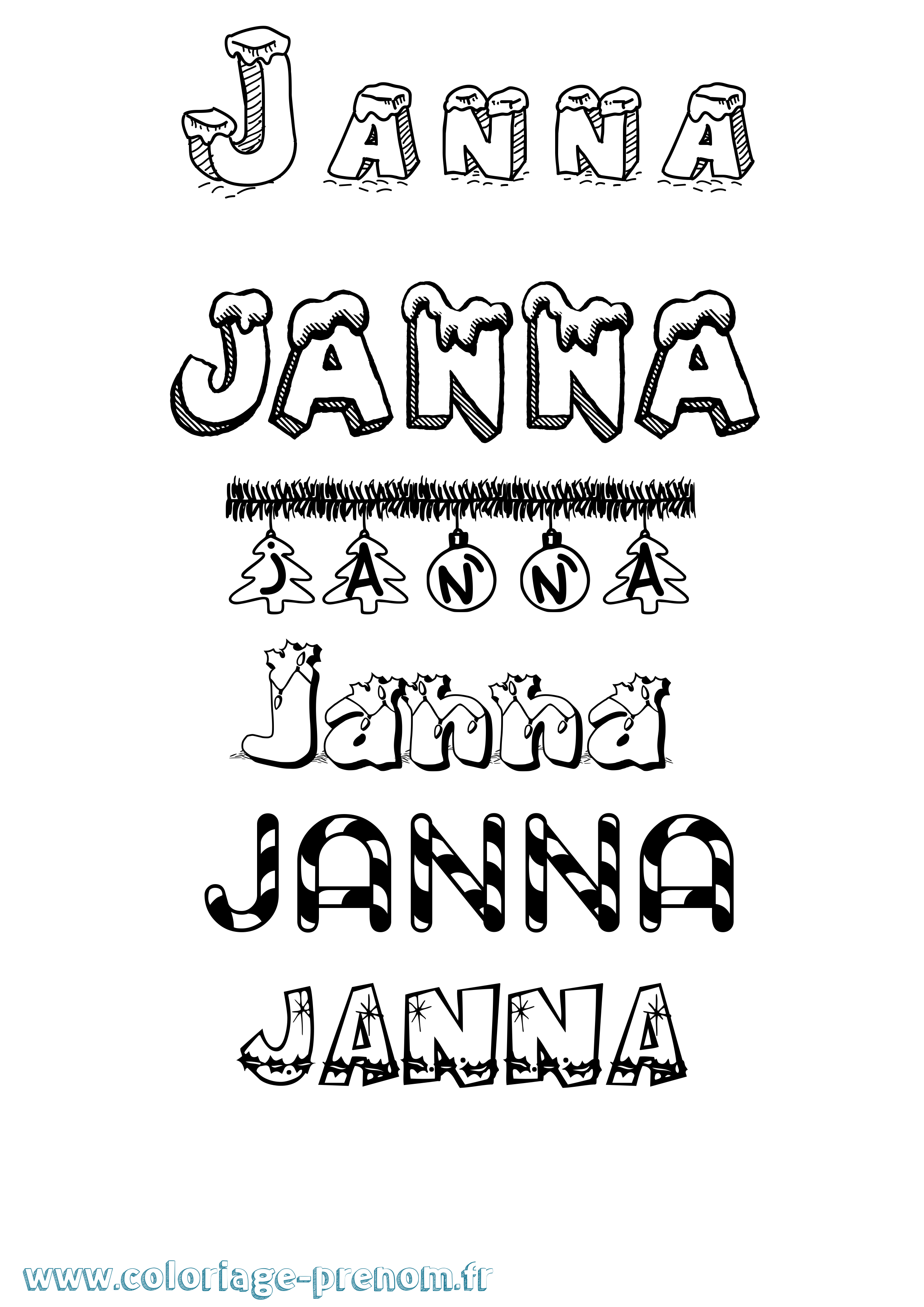 Coloriage prénom Janna Noël