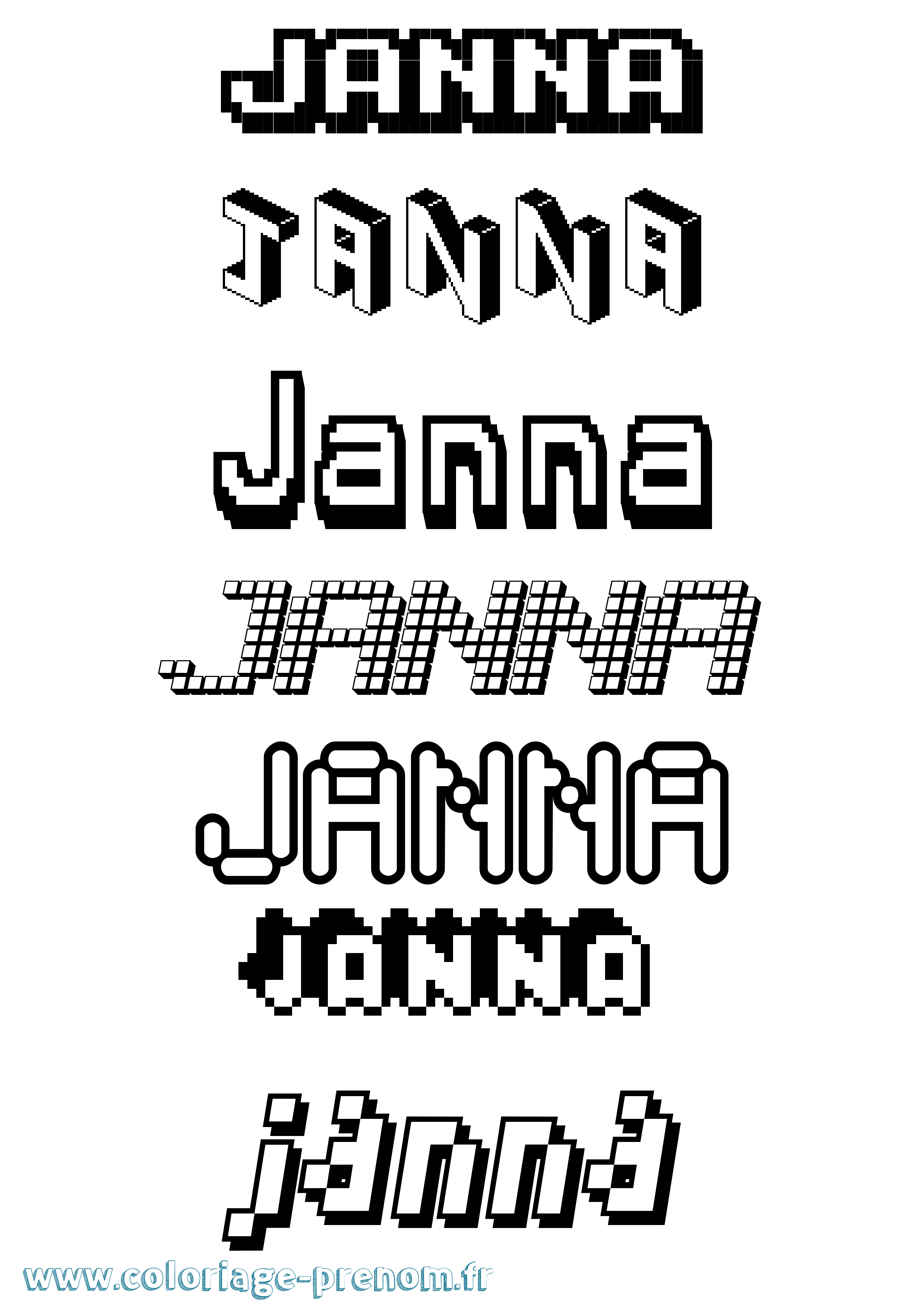 Coloriage prénom Janna Pixel