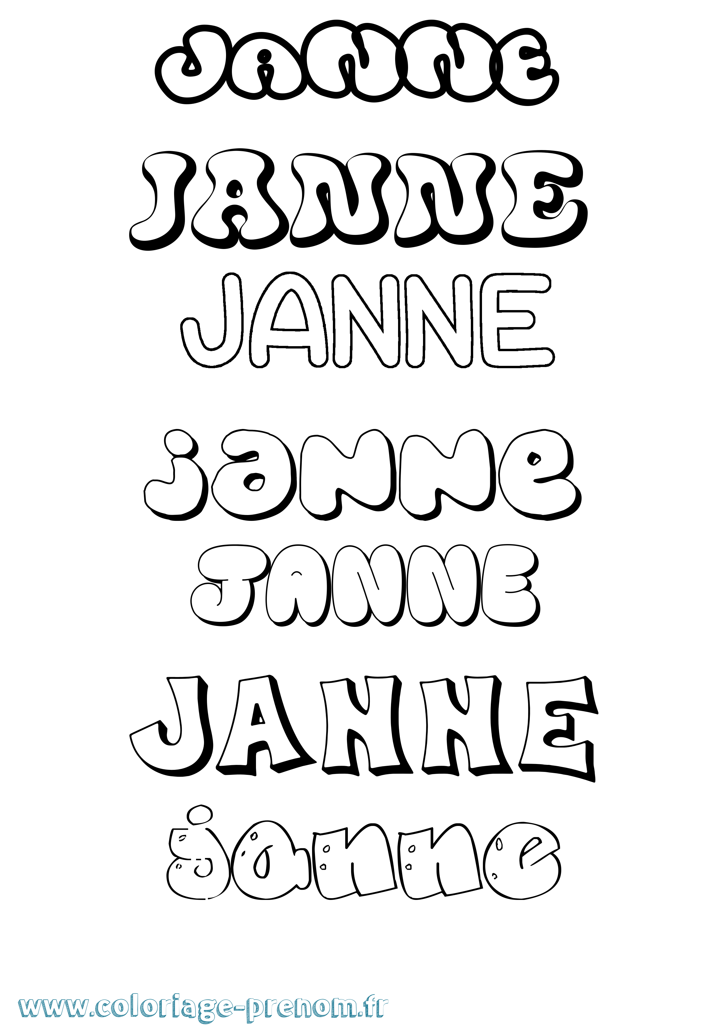 Coloriage prénom Janne Bubble
