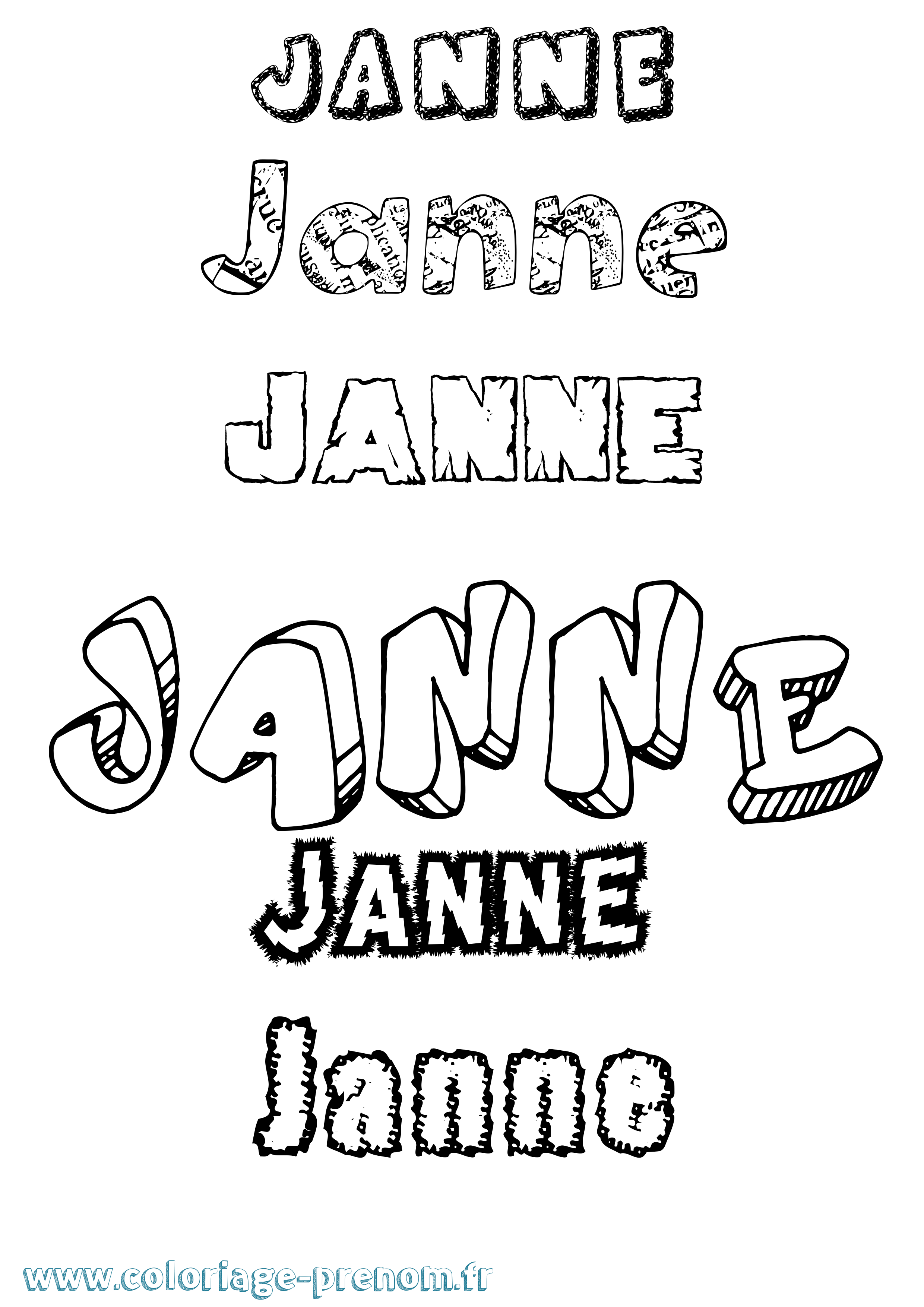 Coloriage prénom Janne Destructuré