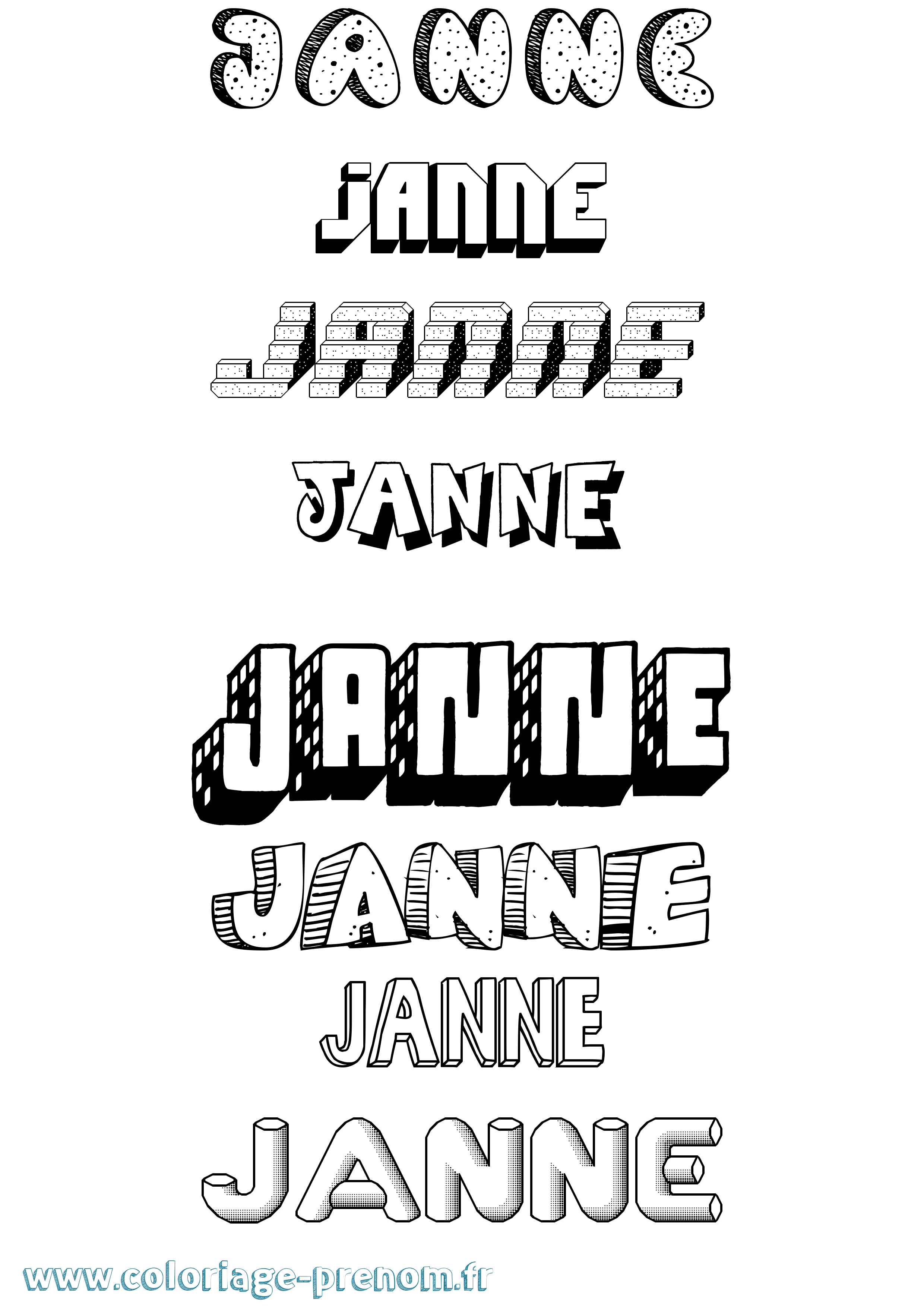 Coloriage prénom Janne Effet 3D