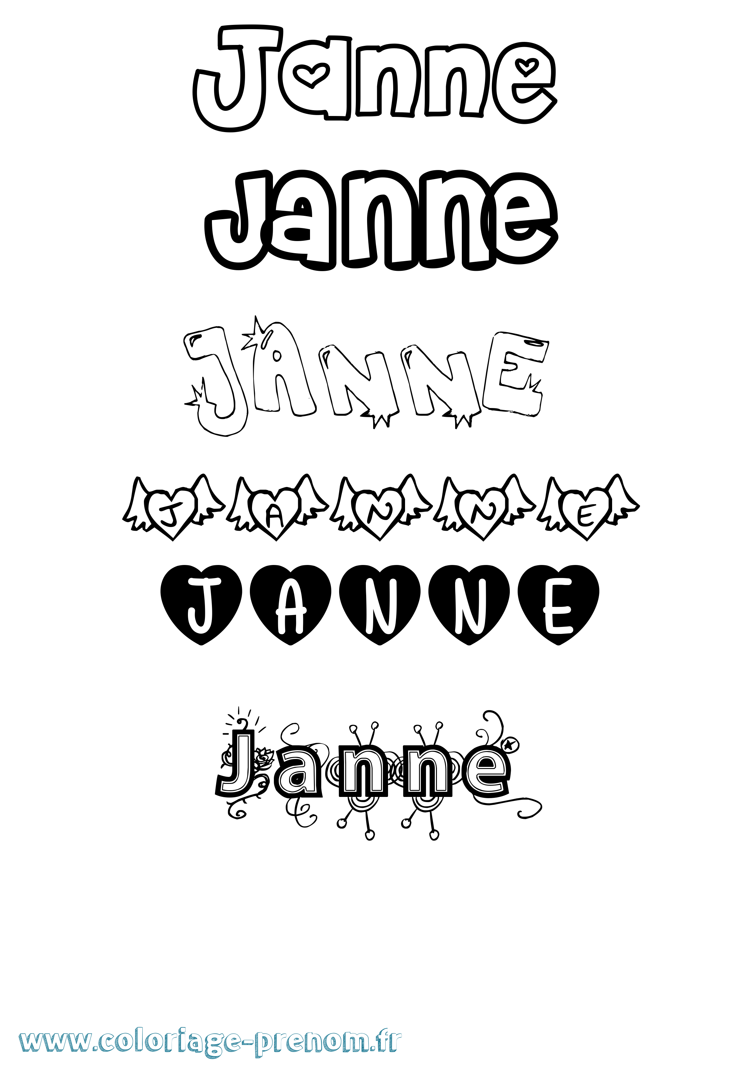 Coloriage prénom Janne Girly