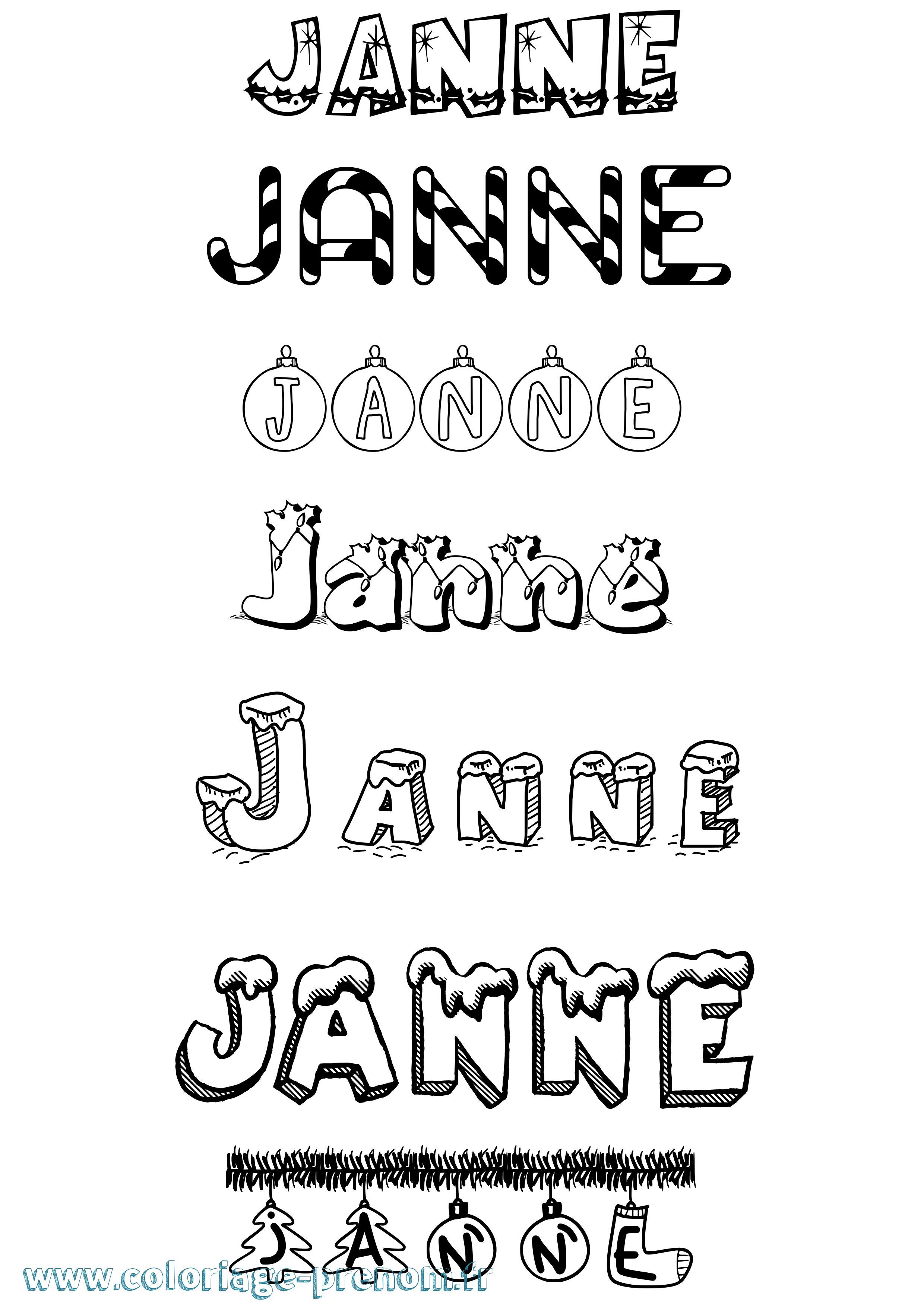 Coloriage prénom Janne Noël
