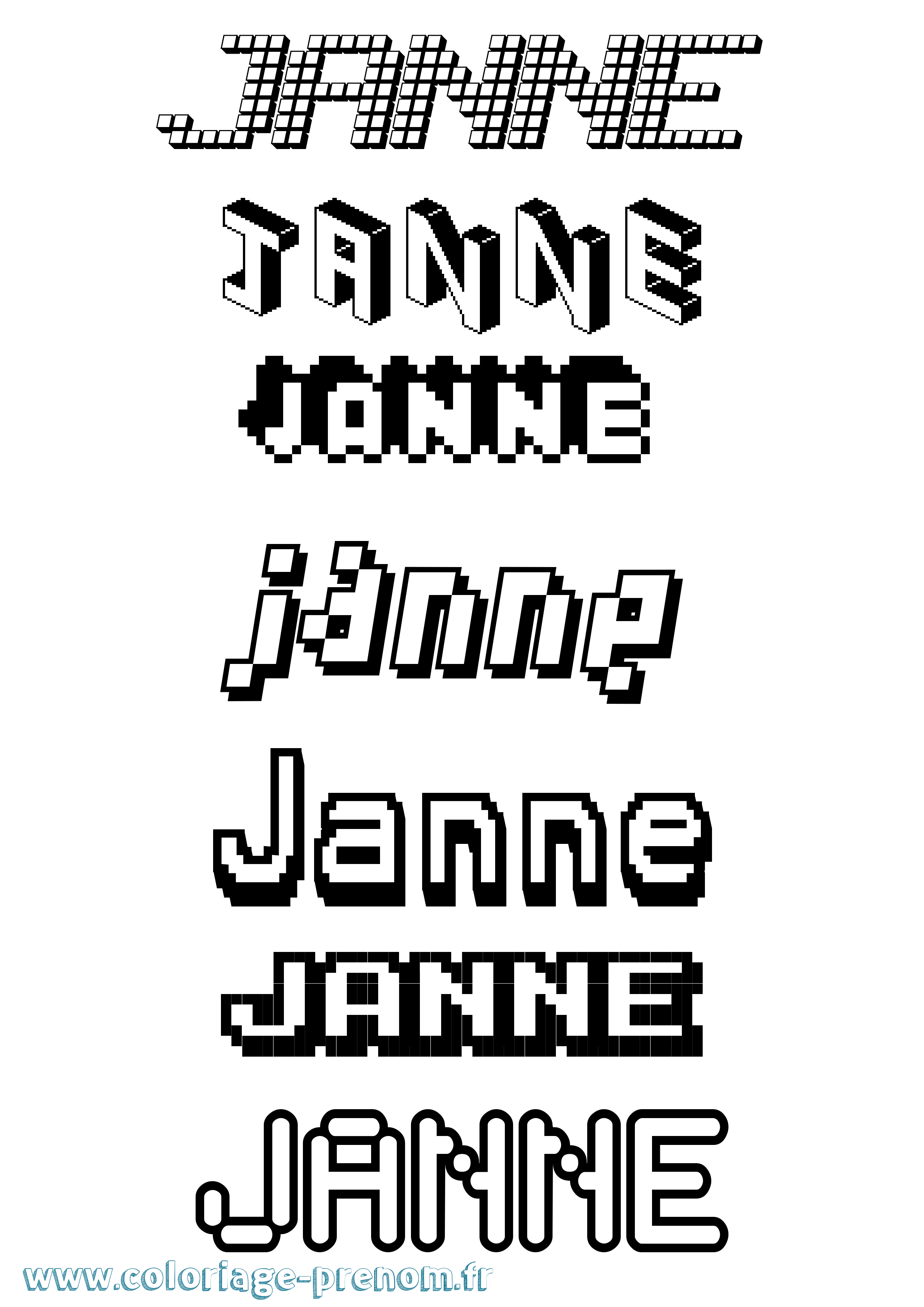 Coloriage prénom Janne Pixel