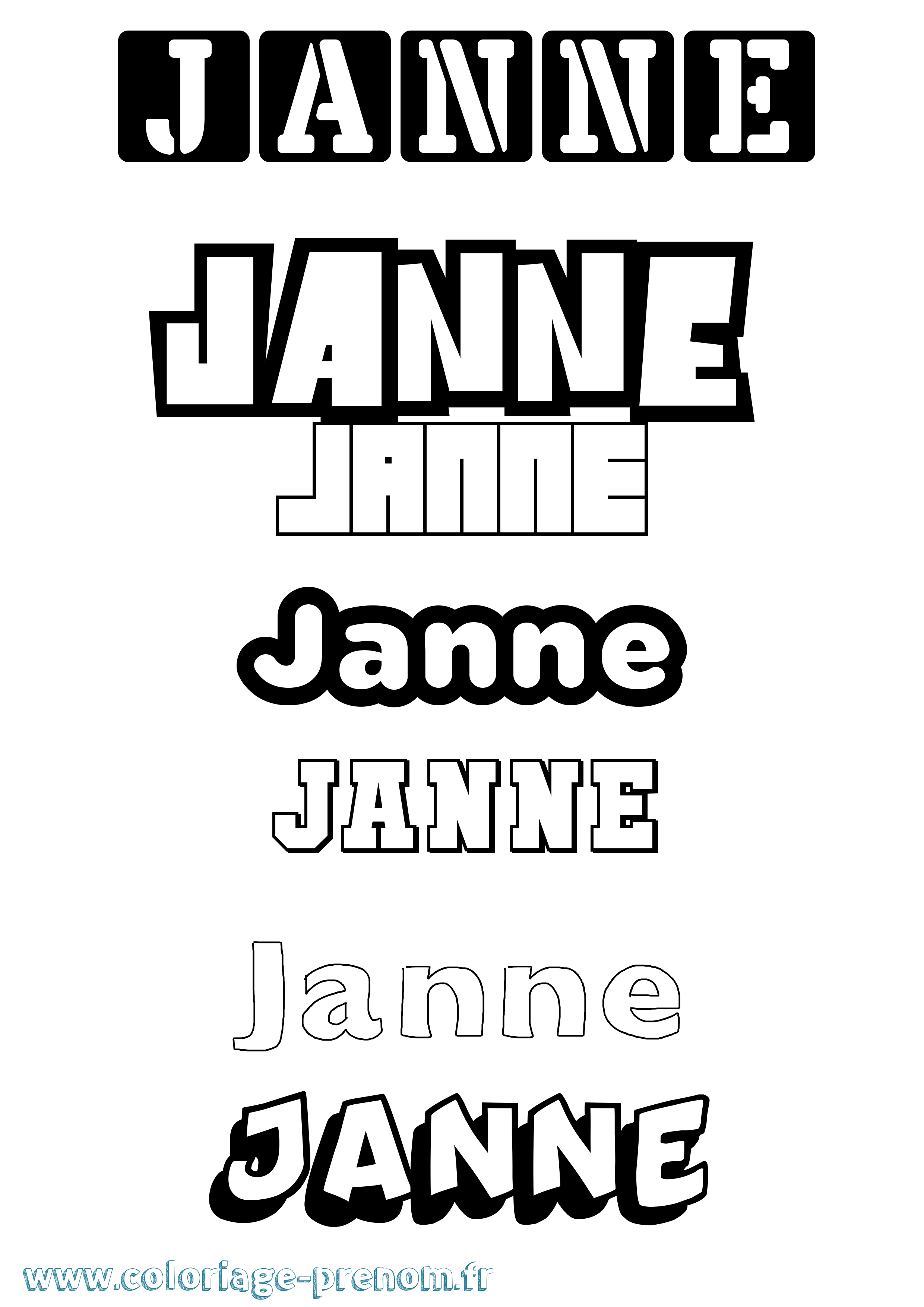Coloriage prénom Janne Simple