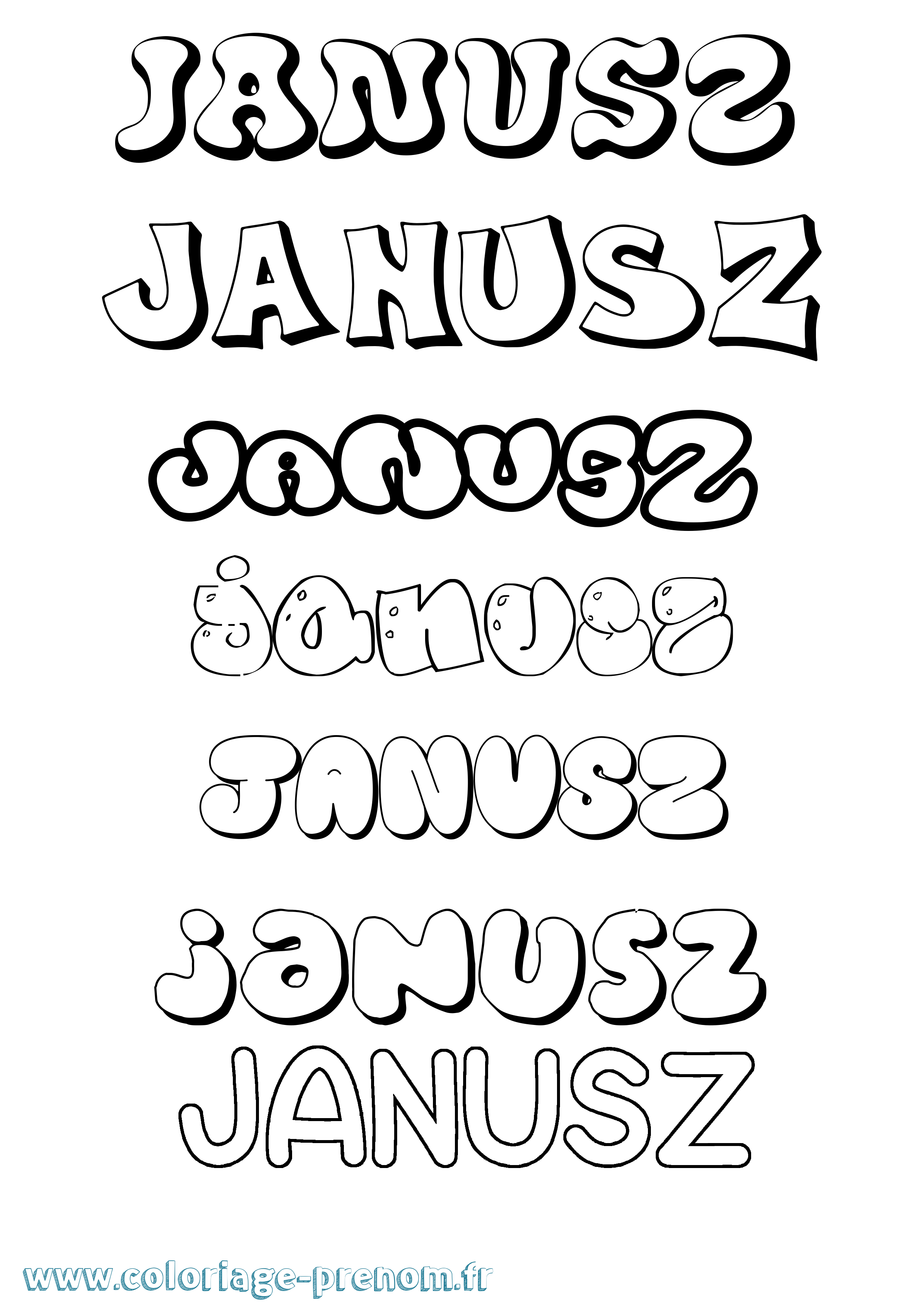 Coloriage prénom Janusz Bubble