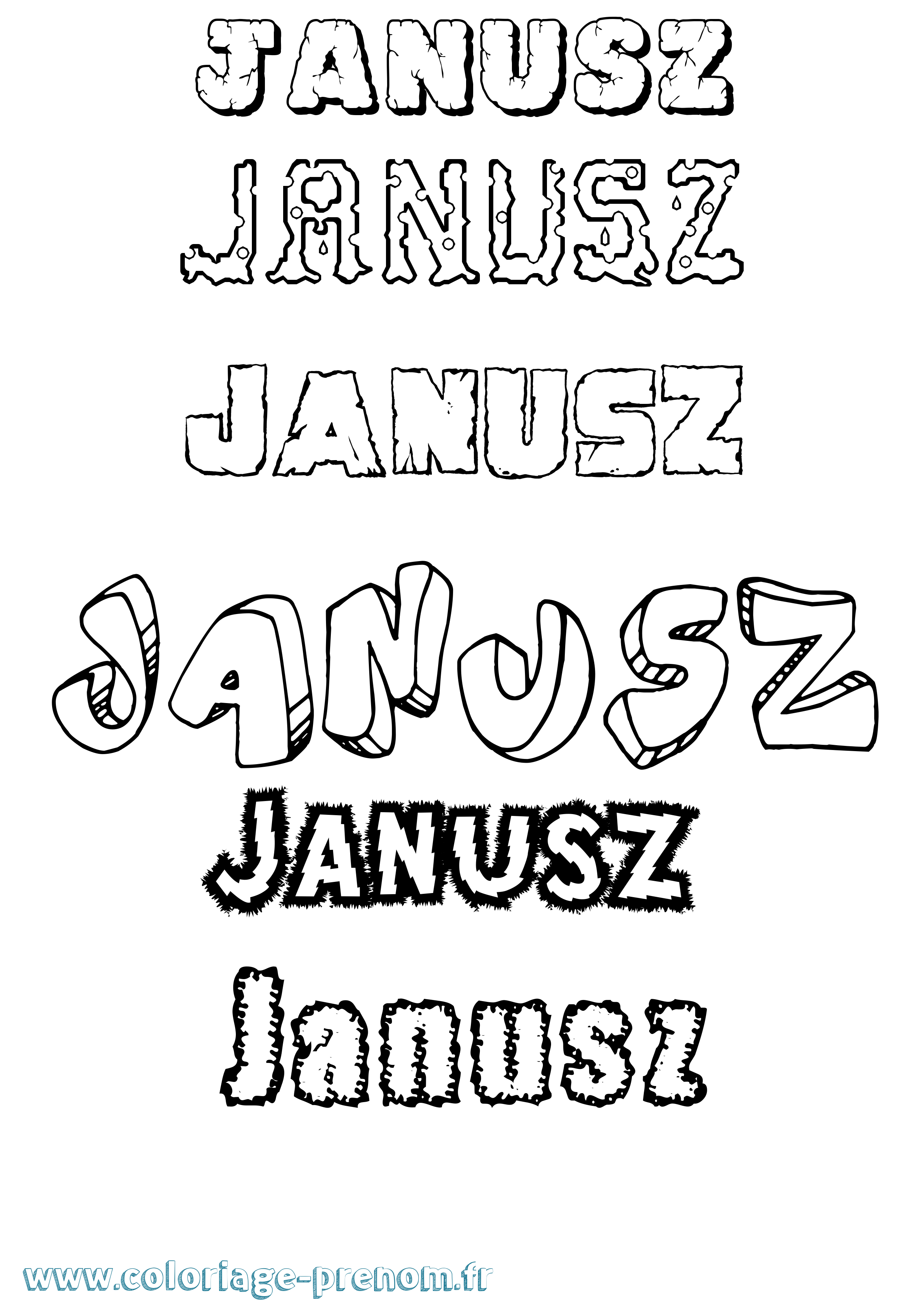Coloriage prénom Janusz Destructuré