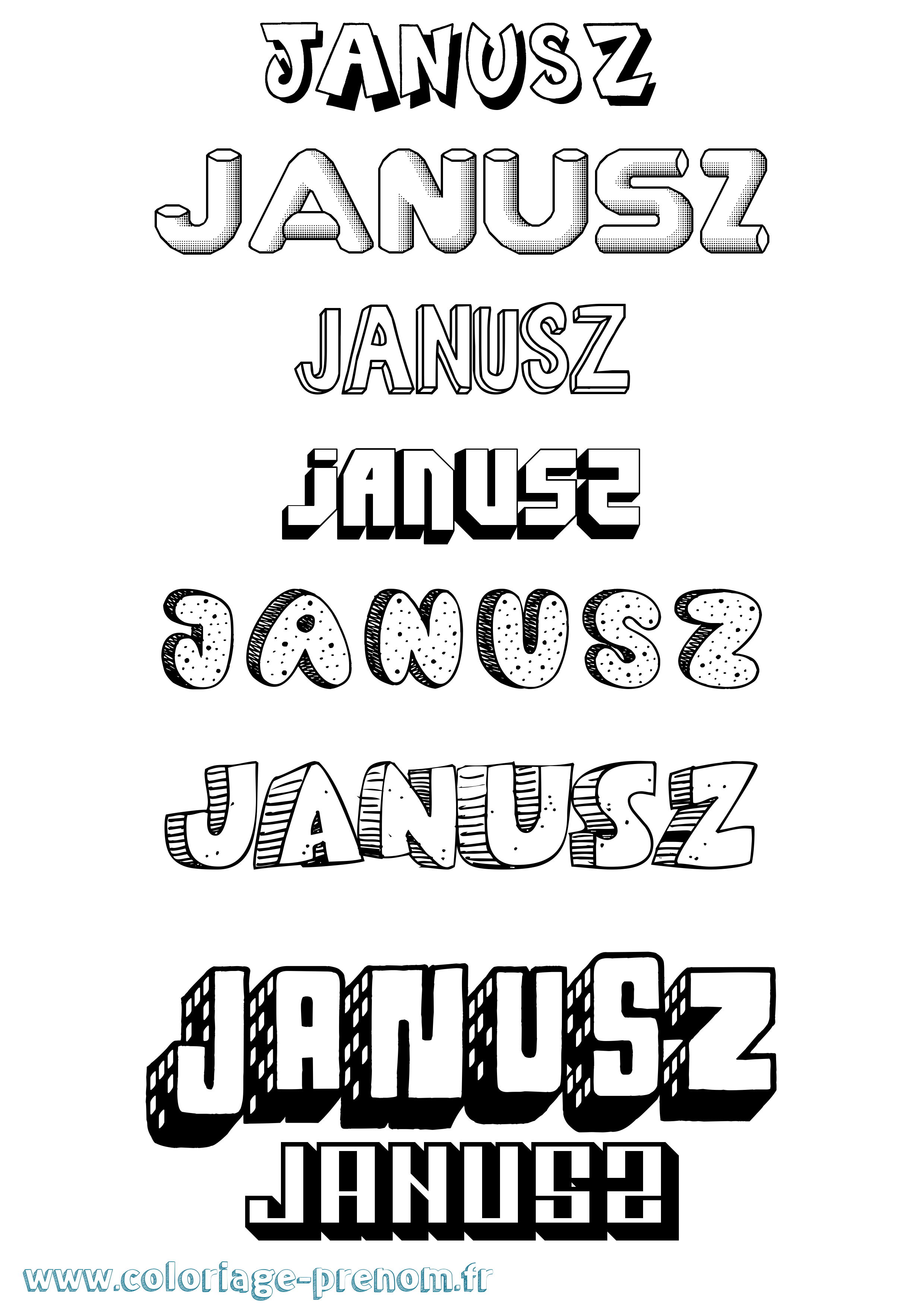 Coloriage Janusz Effet 3D Coloriage prénom Janusz Effet 3D