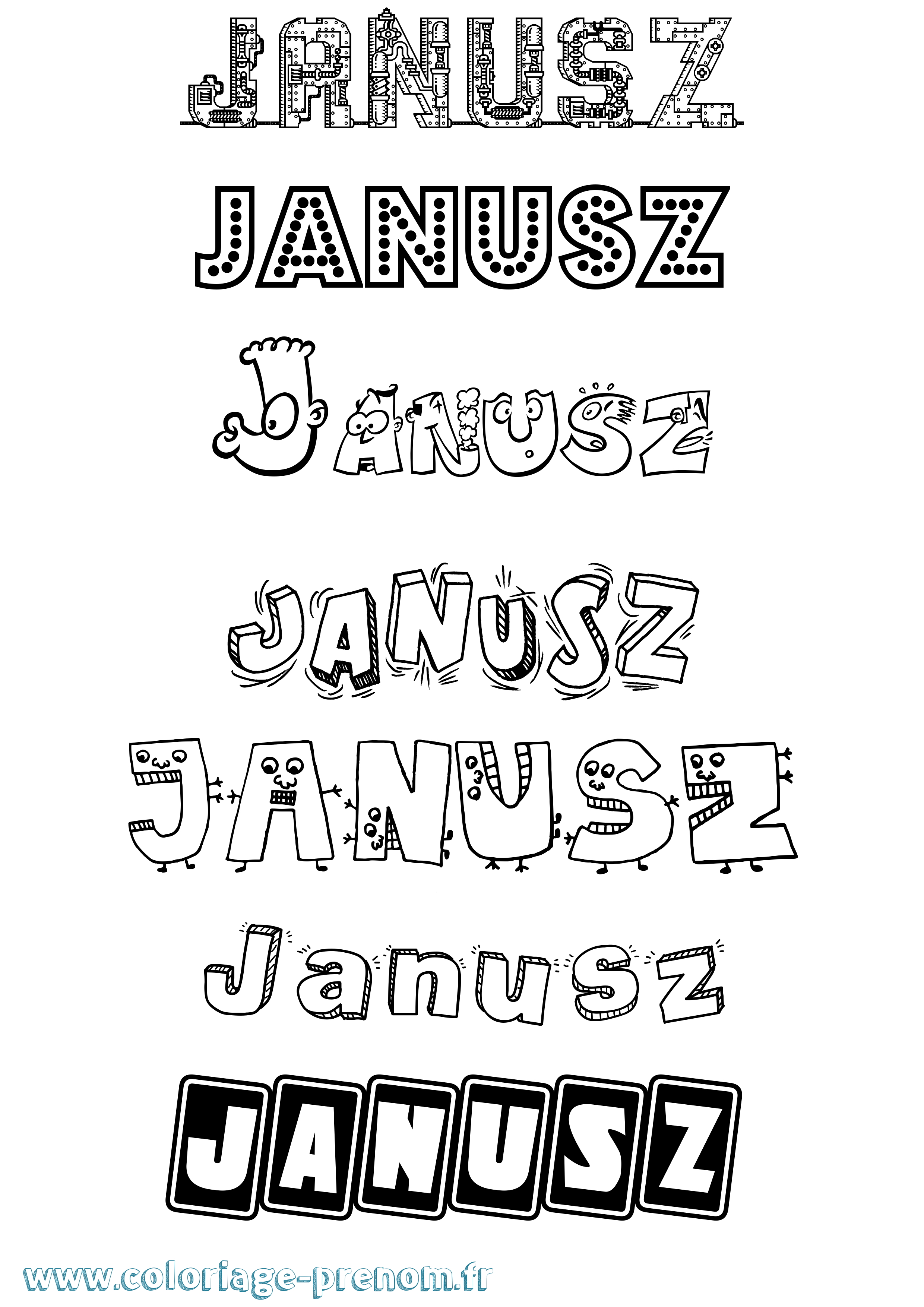Coloriage prénom Janusz Fun