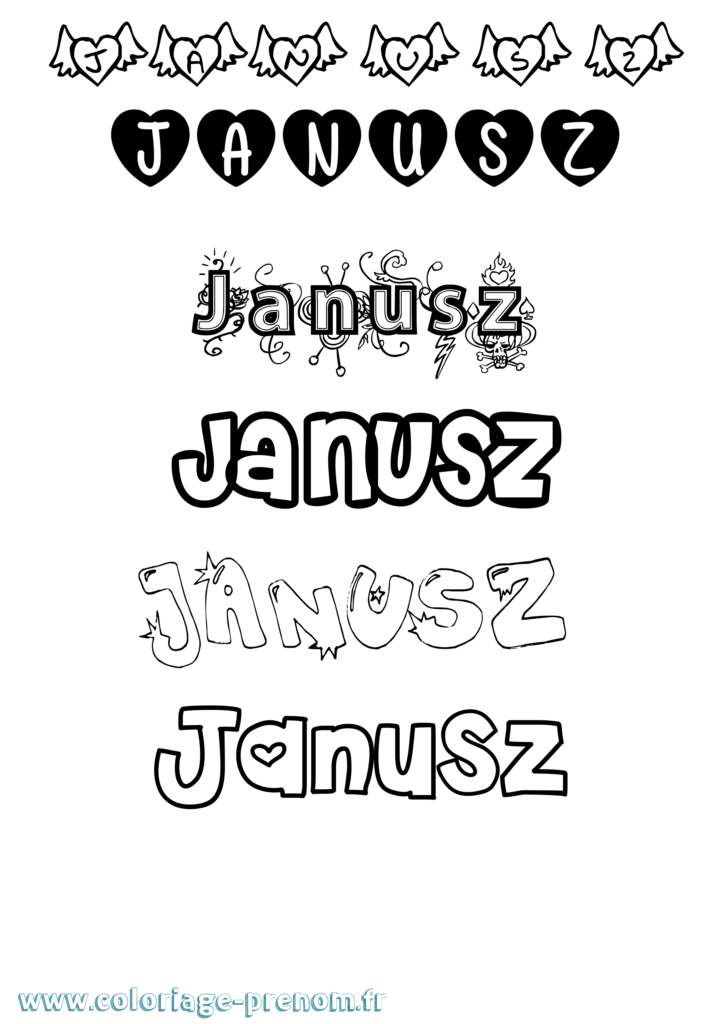 Coloriage prénom Janusz Girly