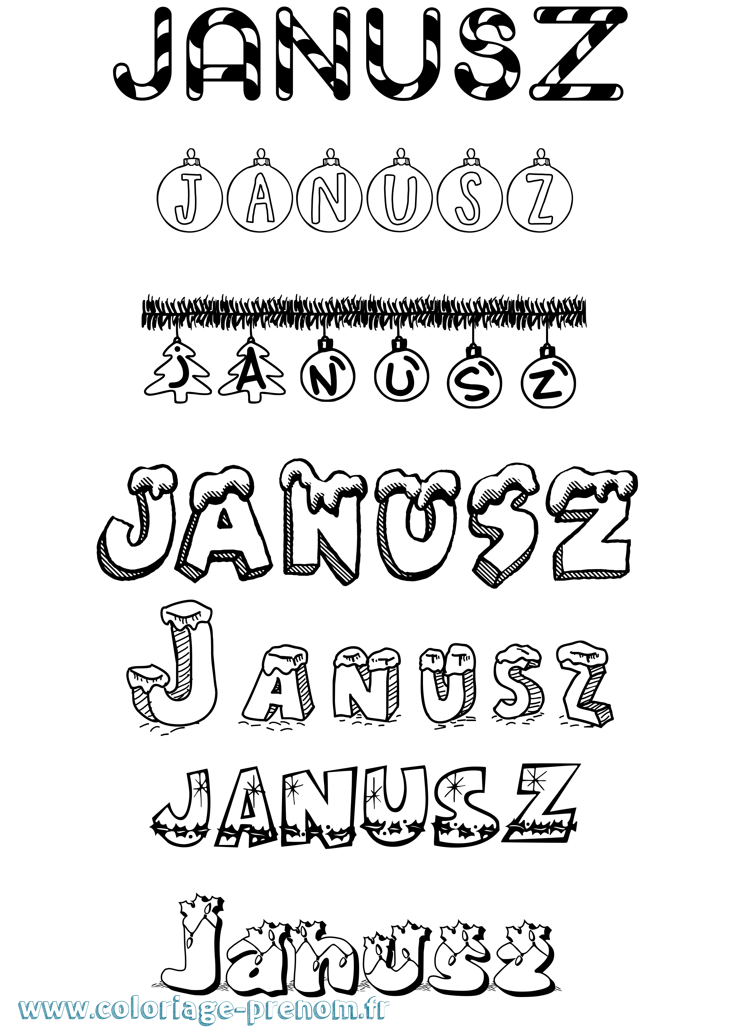 Coloriage Janusz Noël Coloriage prénom Janusz Noël