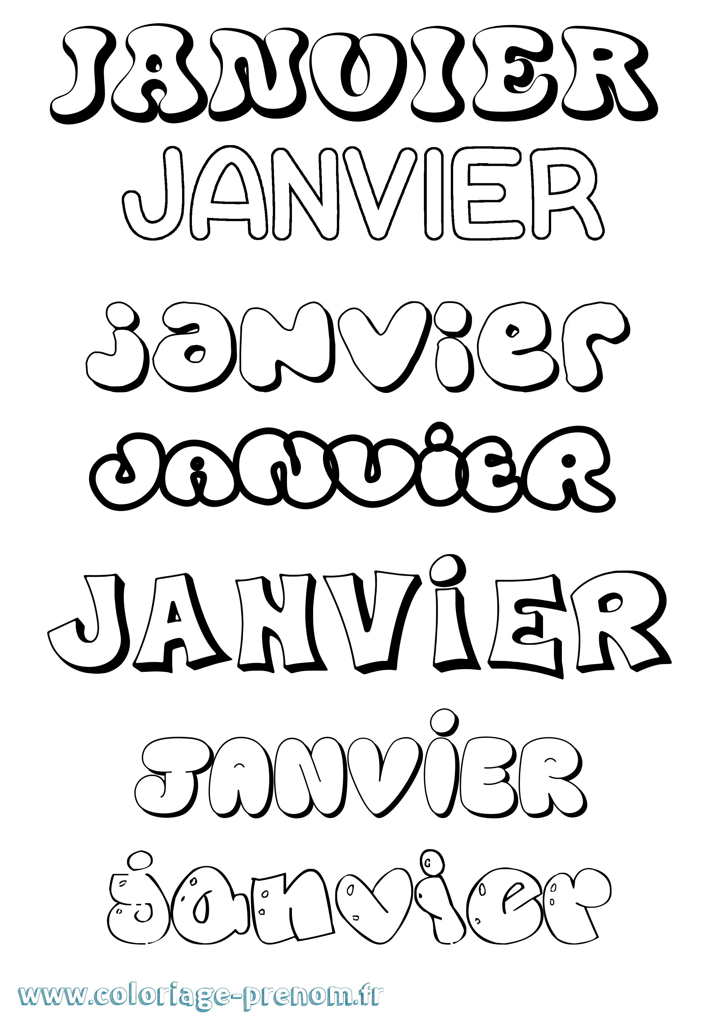 Coloriage prénom Janvier Bubble