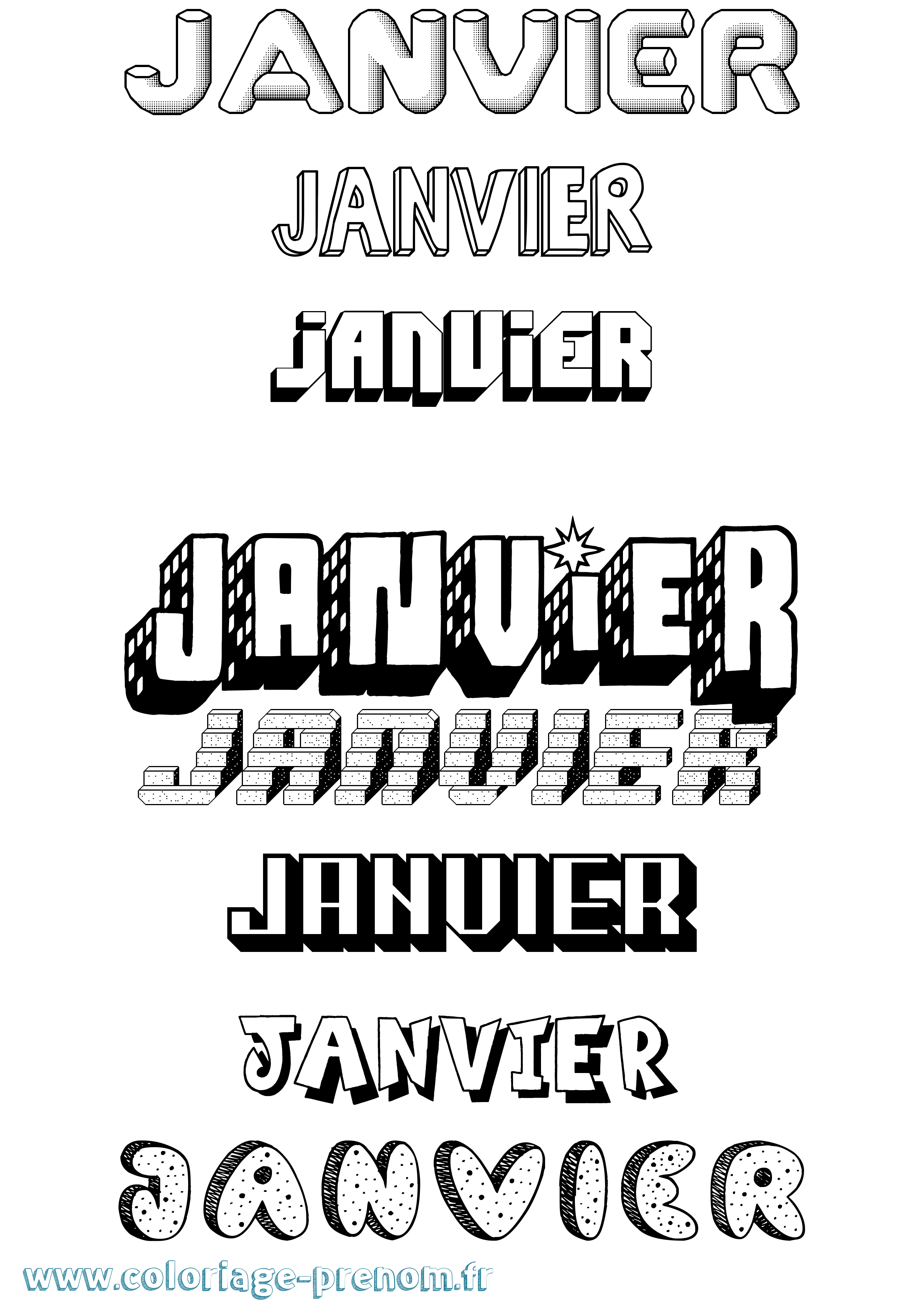 Coloriage prénom Janvier Effet 3D