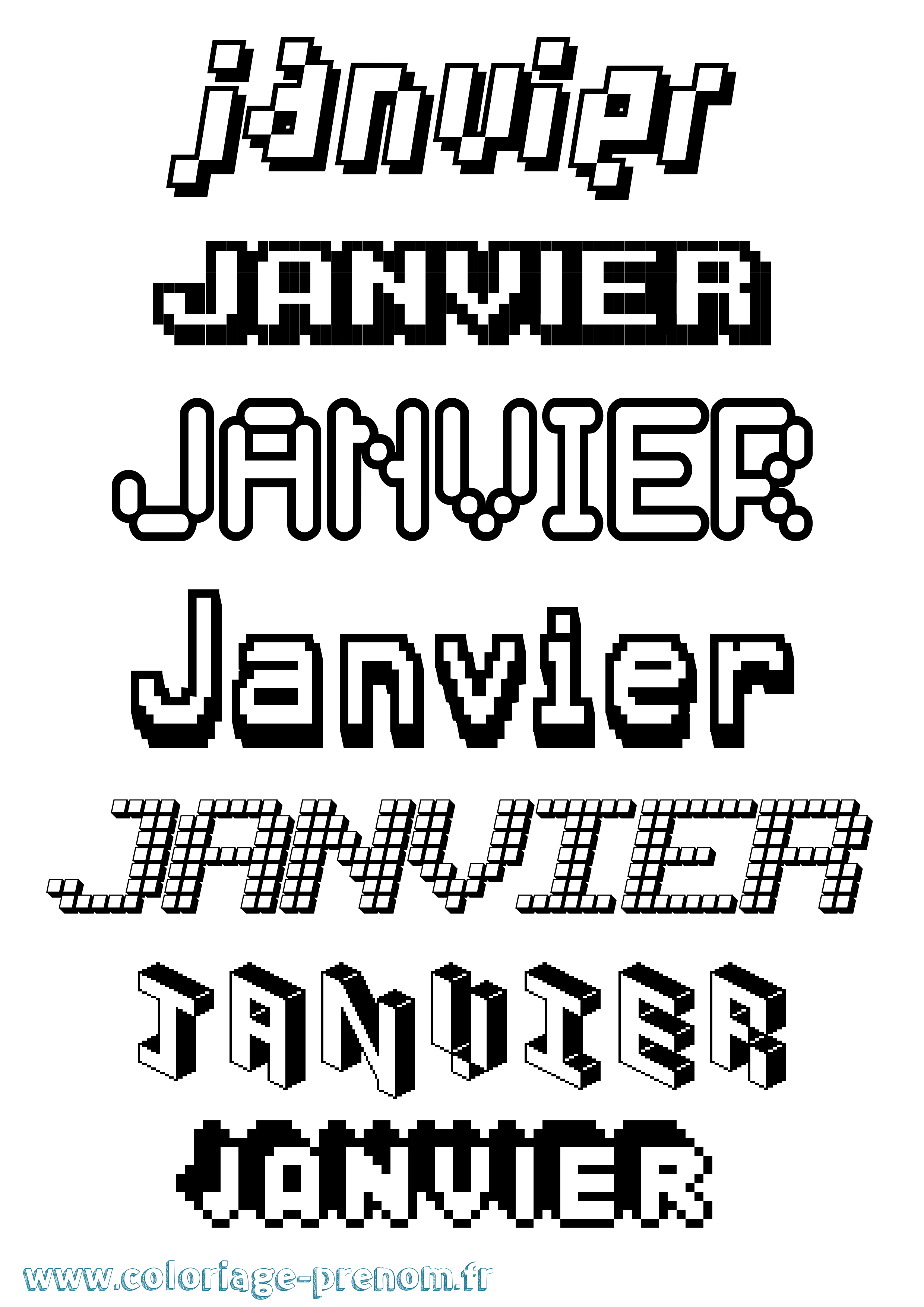 Coloriage prénom Janvier Pixel