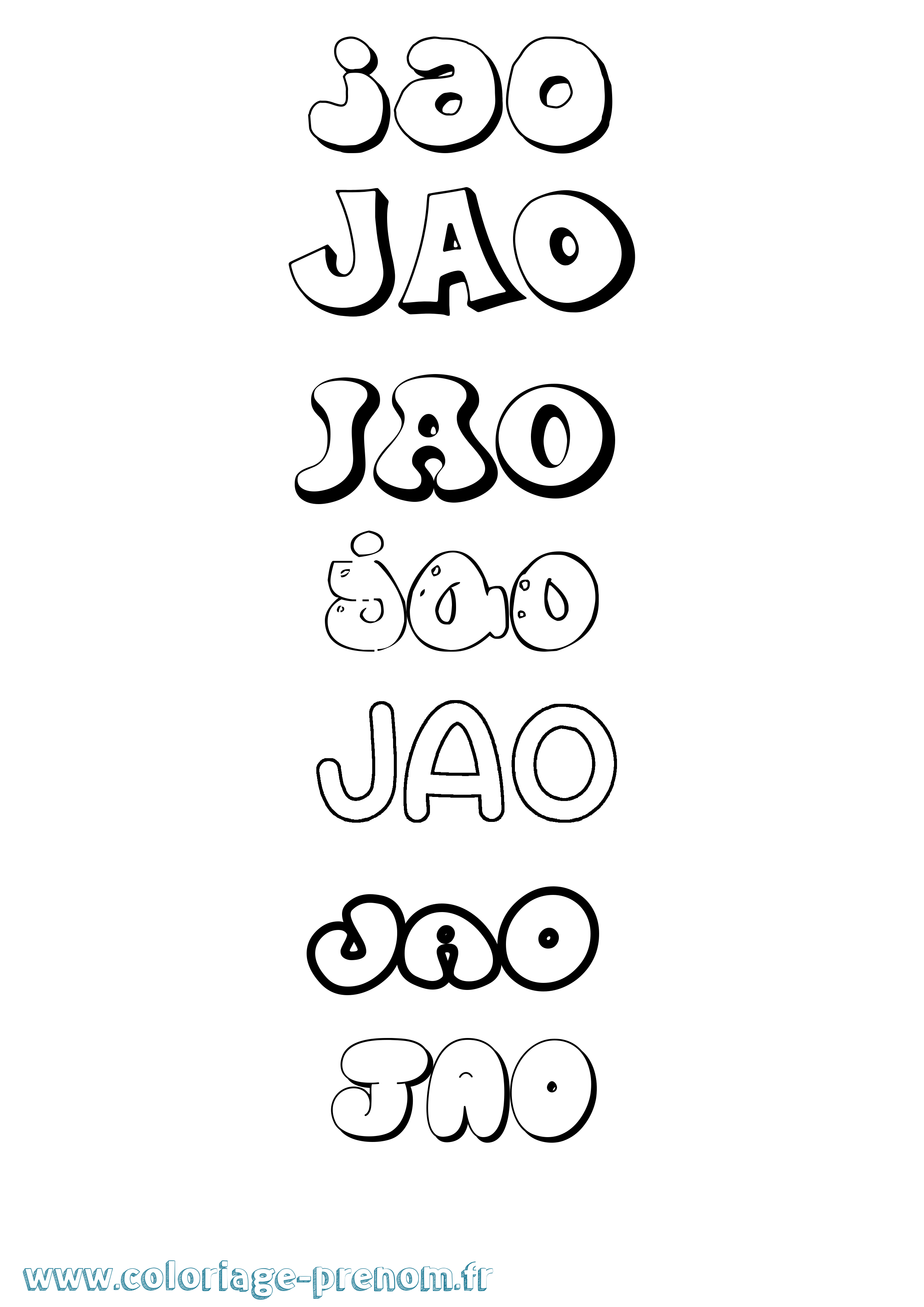 Coloriage prénom Jao Bubble