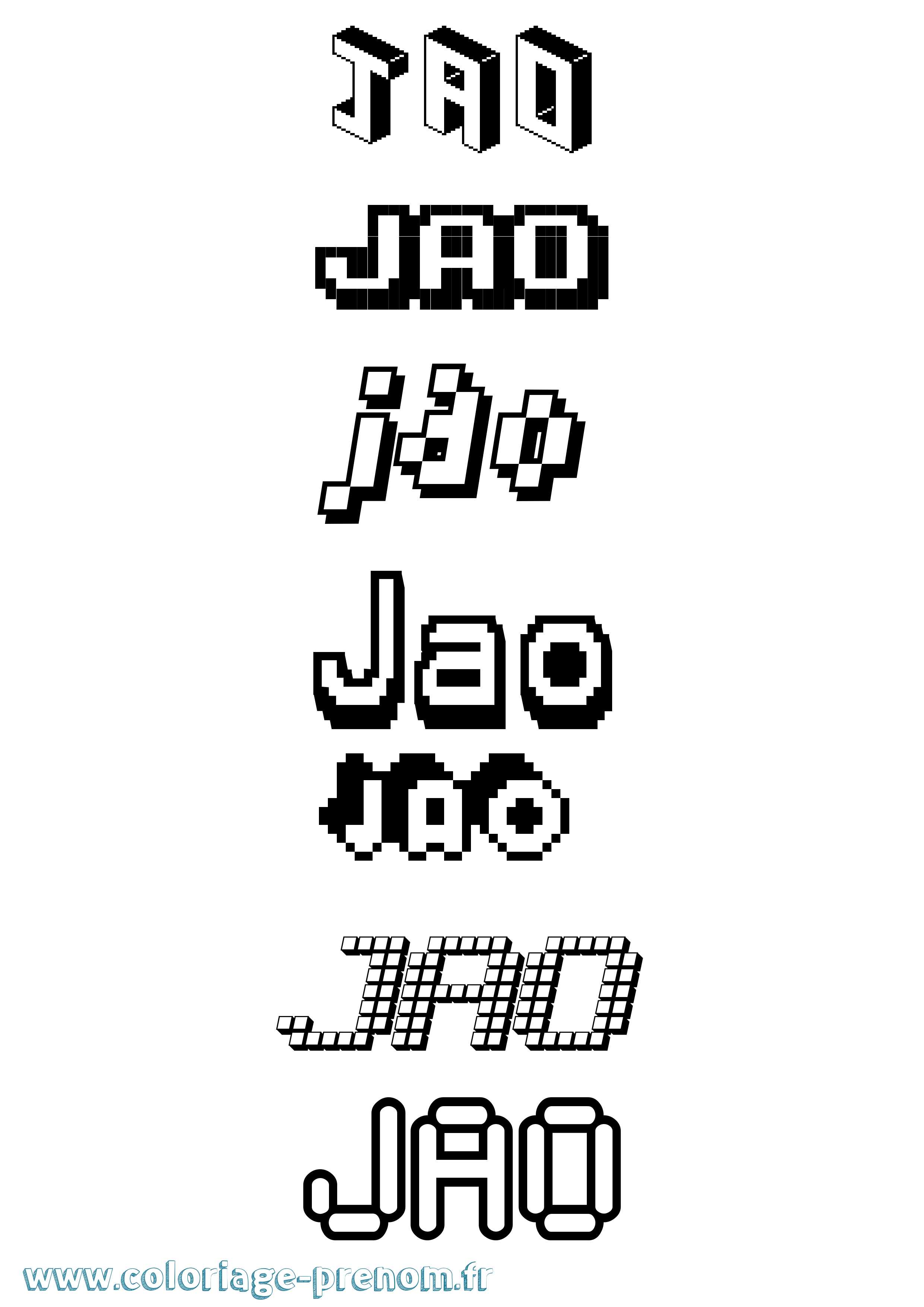 Coloriage prénom Jao Pixel