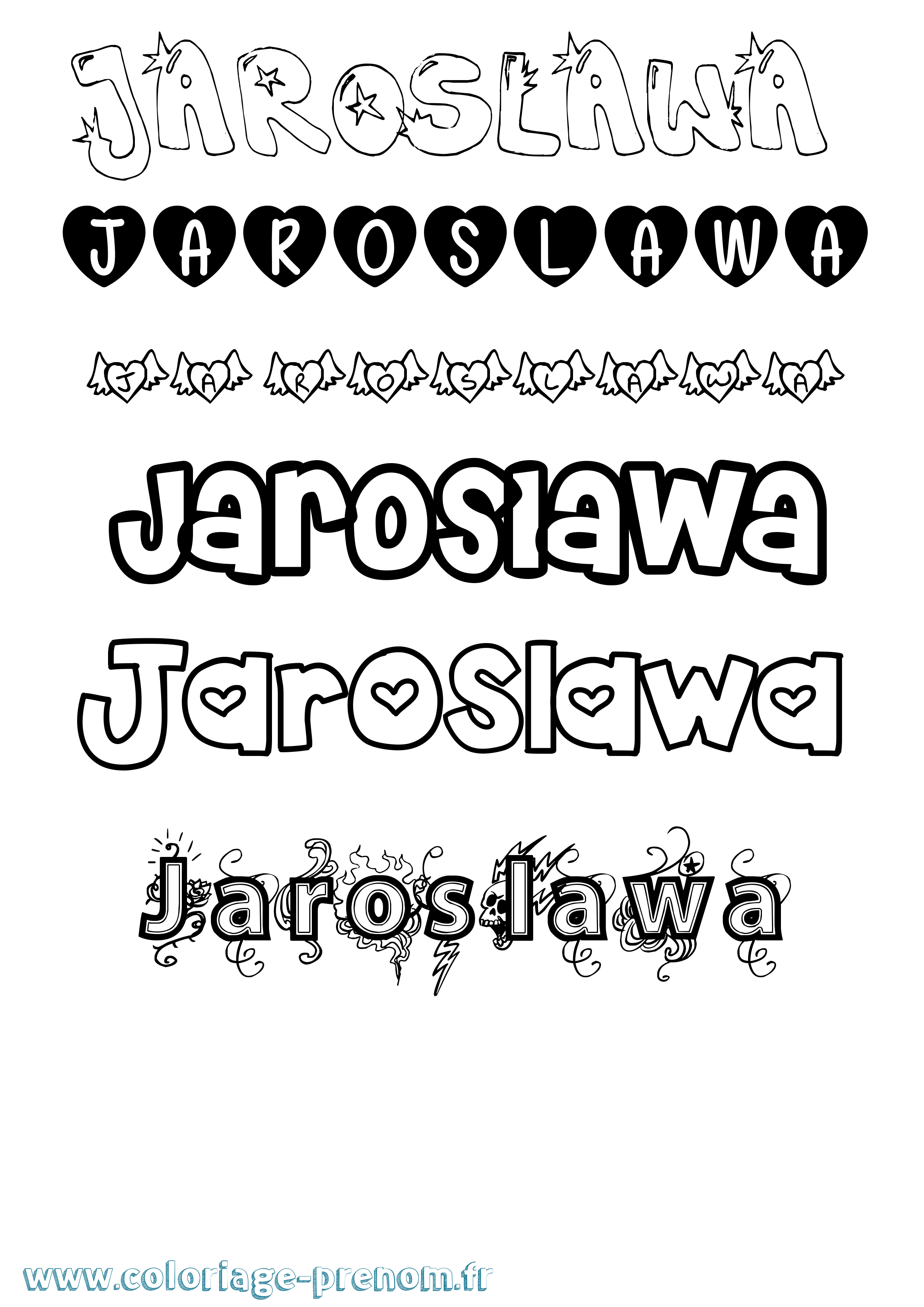 Coloriage prénom Jaroslawa Girly