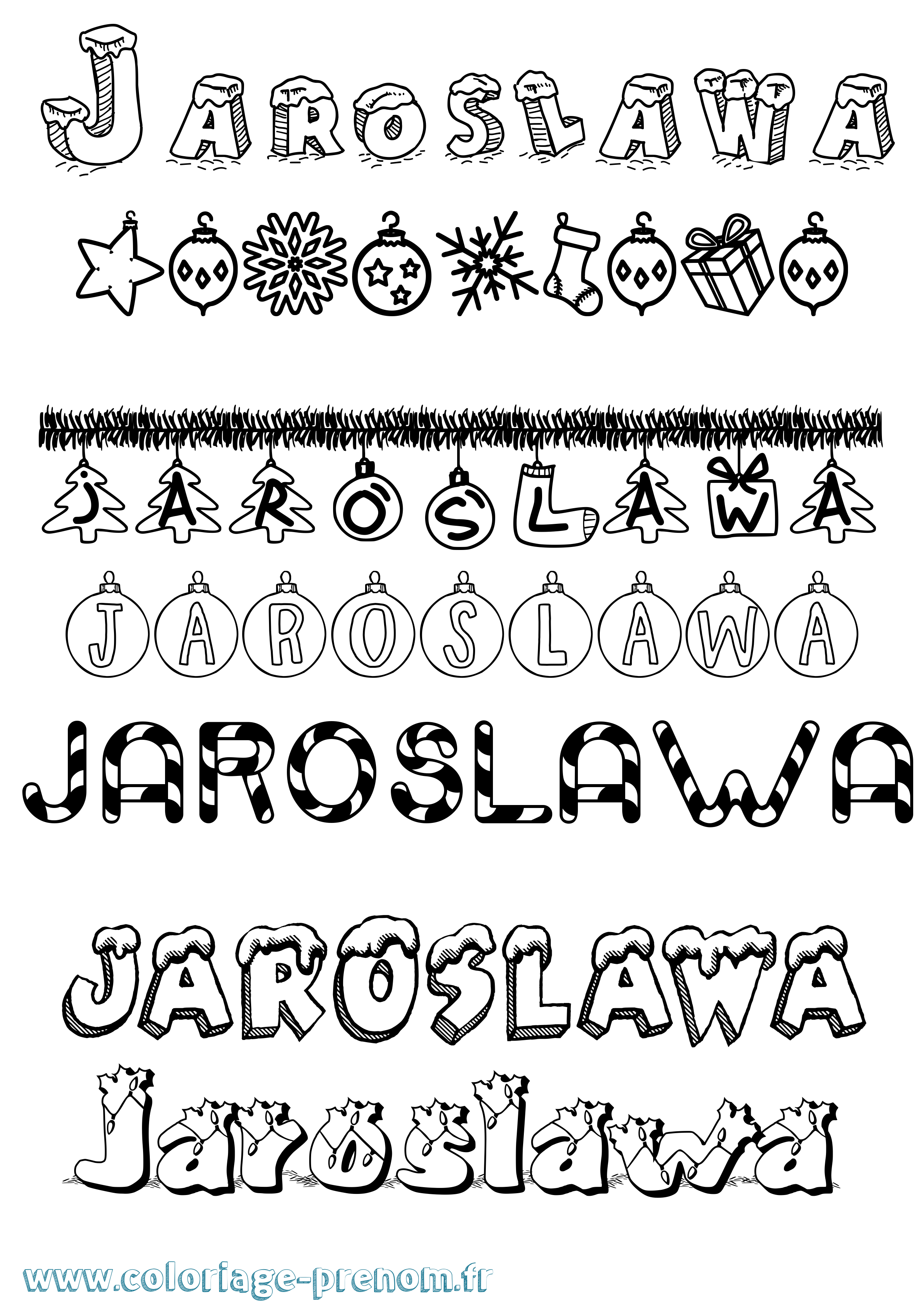 Coloriage prénom Jaroslawa Noël