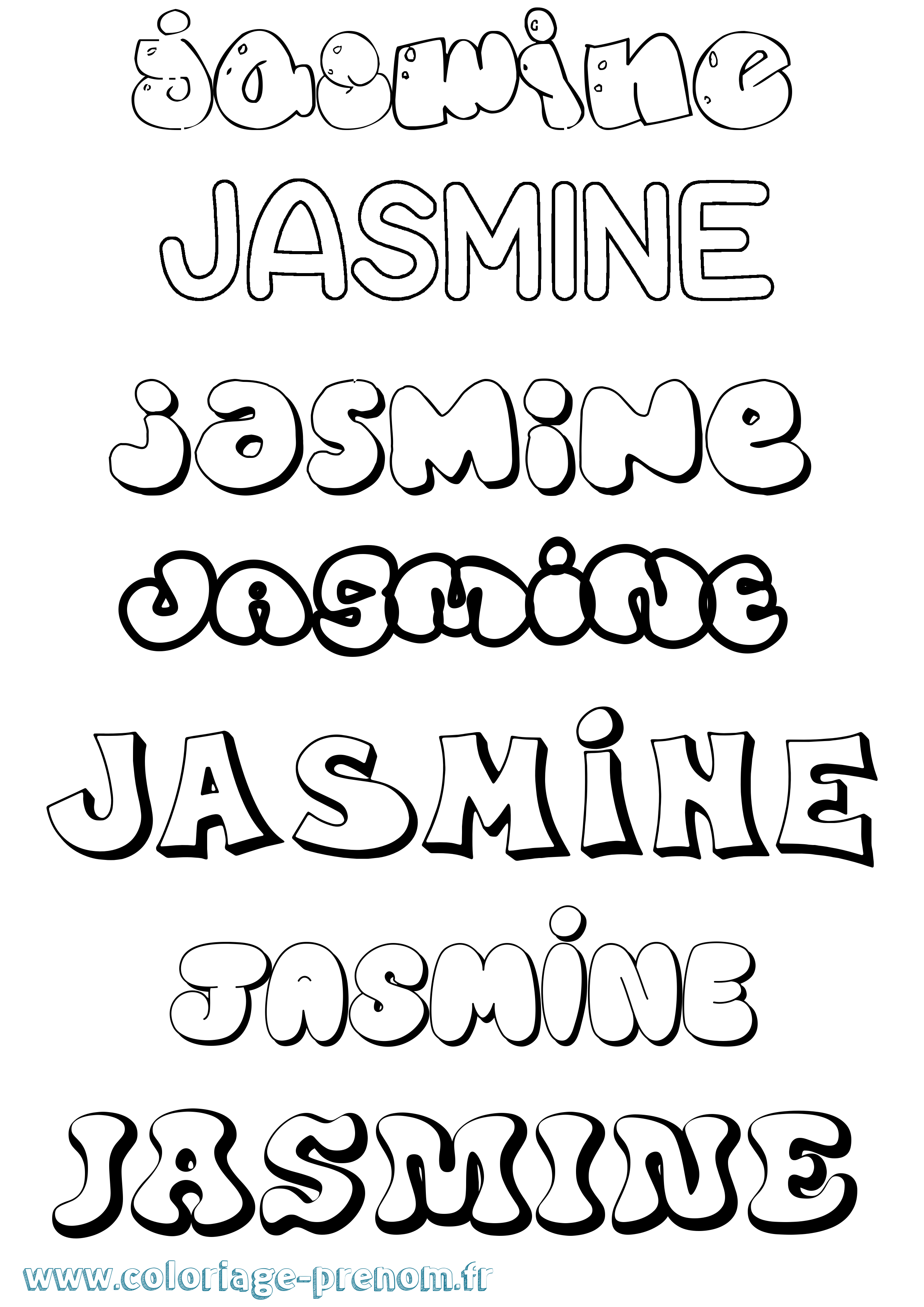 Coloriage prénom Jasmine Bubble