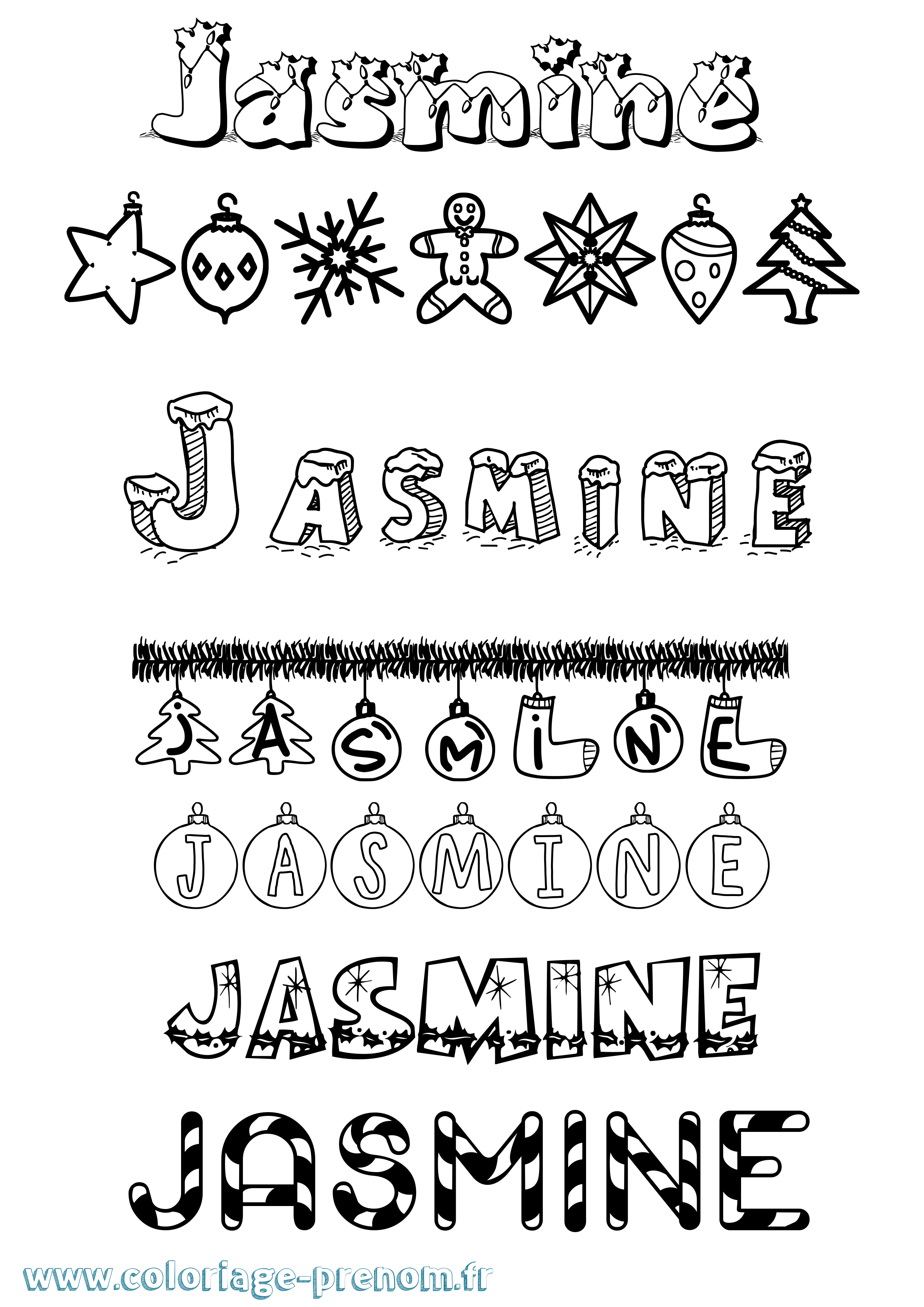 Coloriage prénom Jasmine Noël